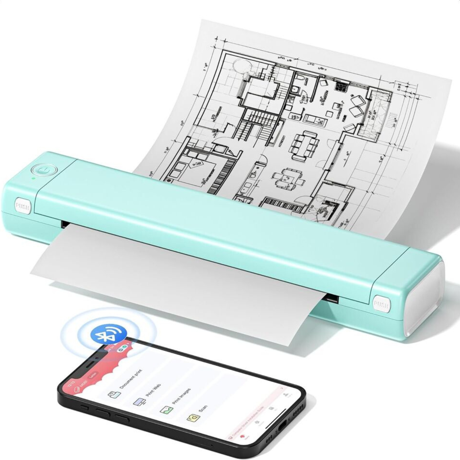 A4 Thermal Mobile Printer PhomemoM08F Wireless Bluetooth Portable Green
