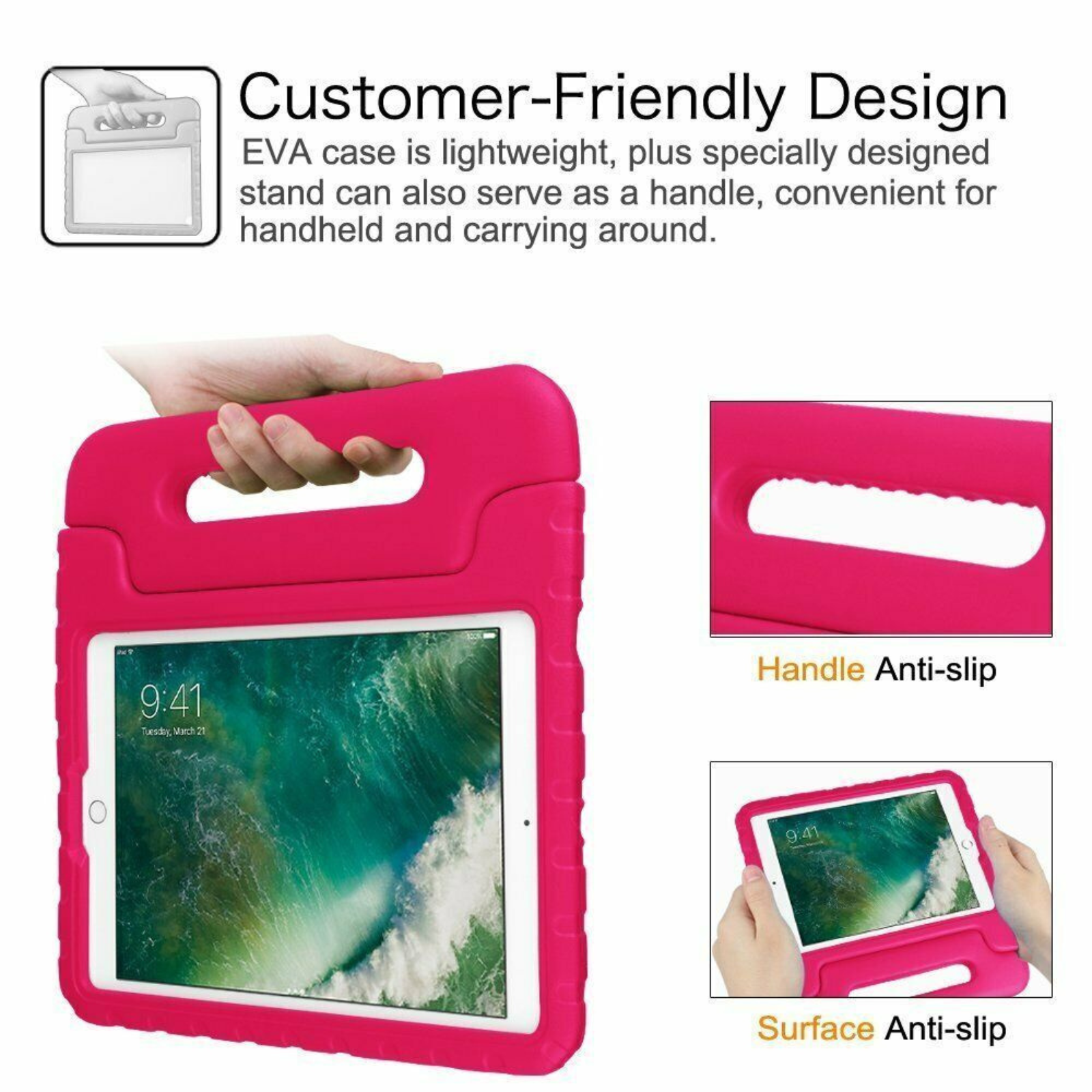 iPad 10.2 9th Gen Kids Shockproof EVA Case Stand Cover Pink