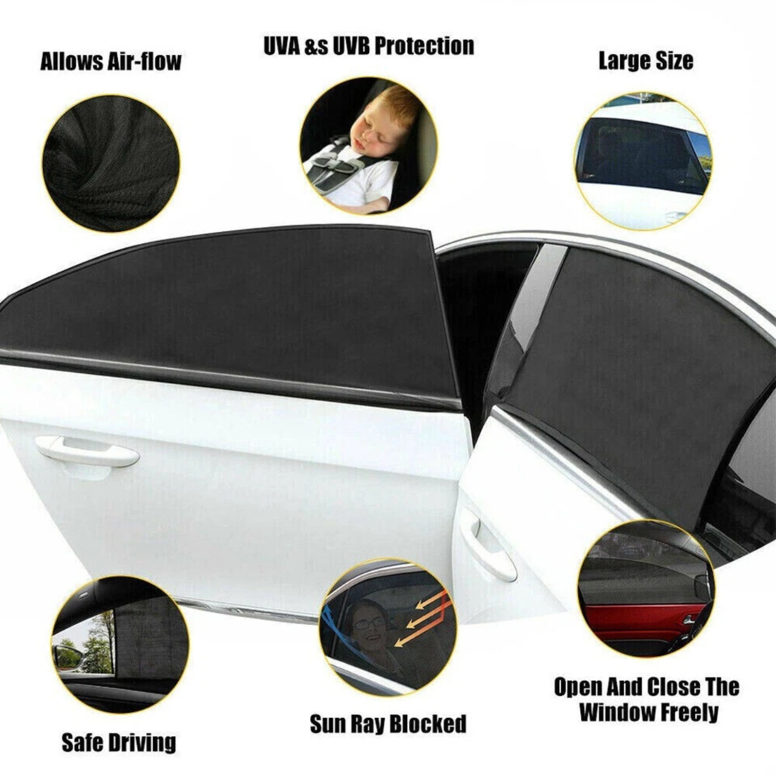 Rear Side Window Sun Shades Universal Car UV Mesh Blockers