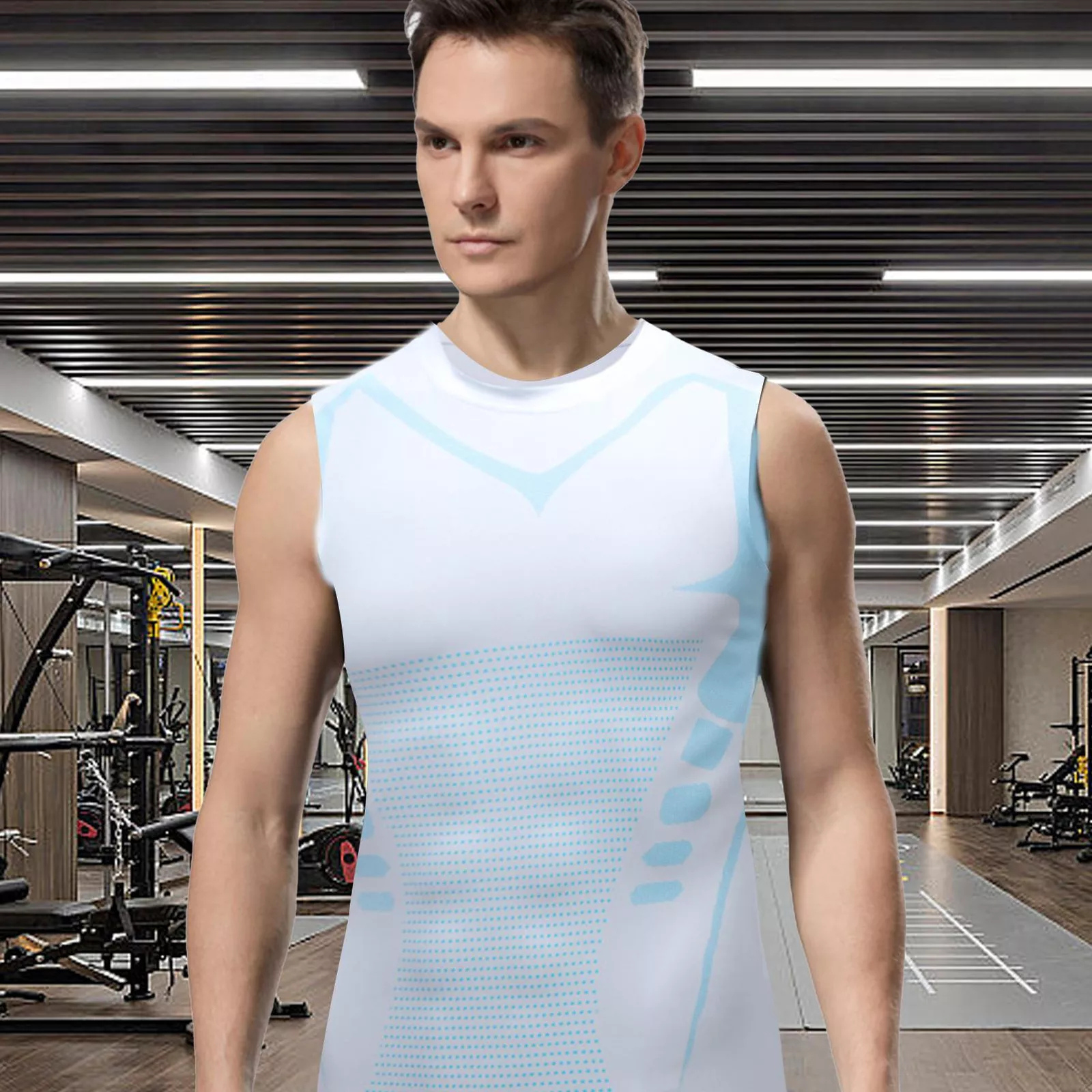 Shaping Sleeveless T-Shirt Energxcel Shaping Vest White Blue Large