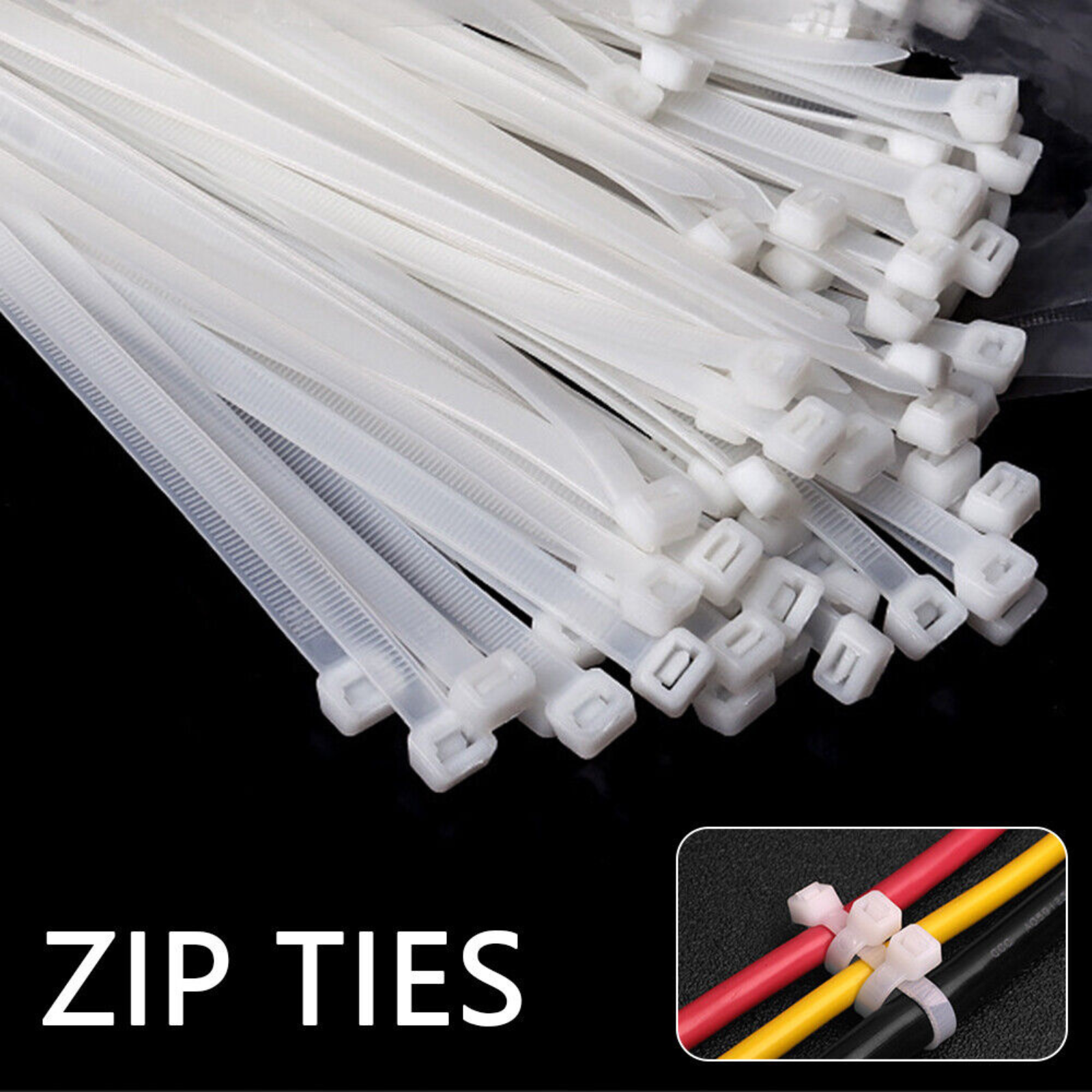 100pcs White Zip Ties Nylon UV Stabilized Bulk Cable Ties 4.8mm x300mm