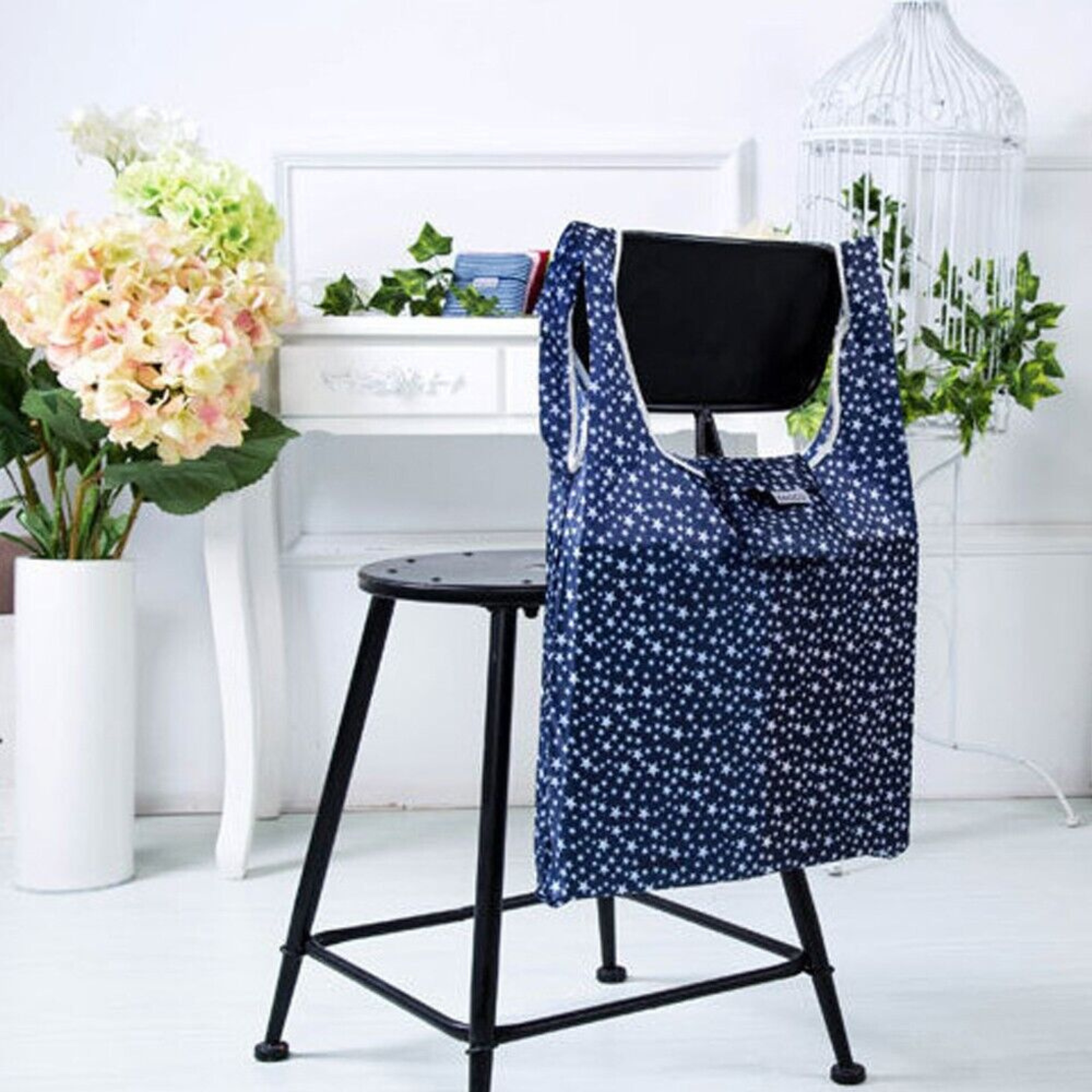 Grocery Shopping Carry Nylon Reusable Foldable Recycle Tote Bags Dark Blue Star