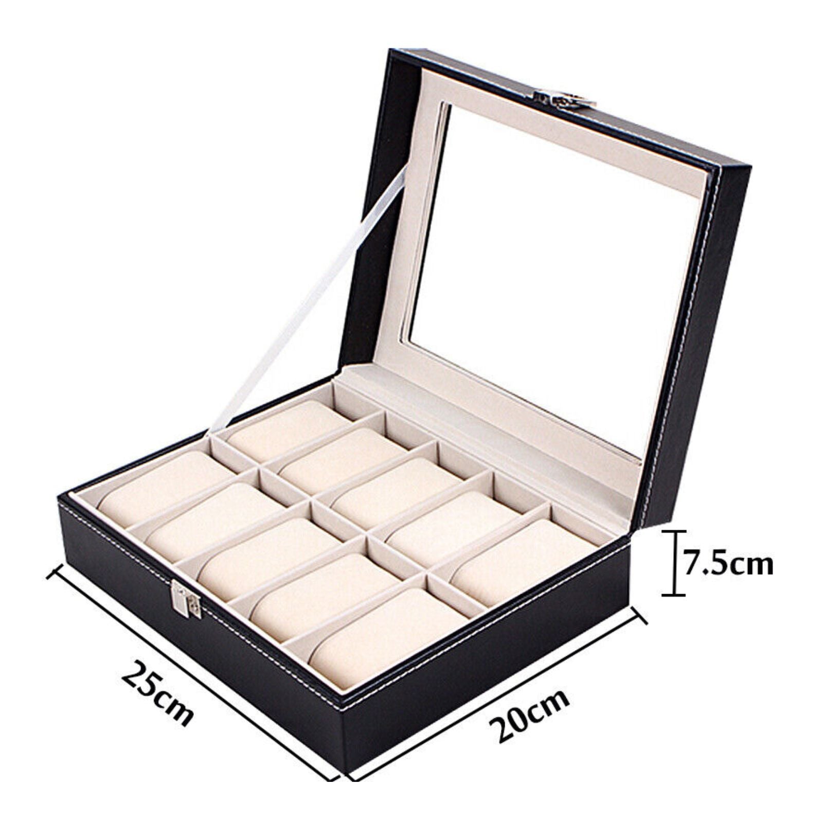Watch Box Organizer 12 Grid Leather Case Display Jewelry Showcase Storage