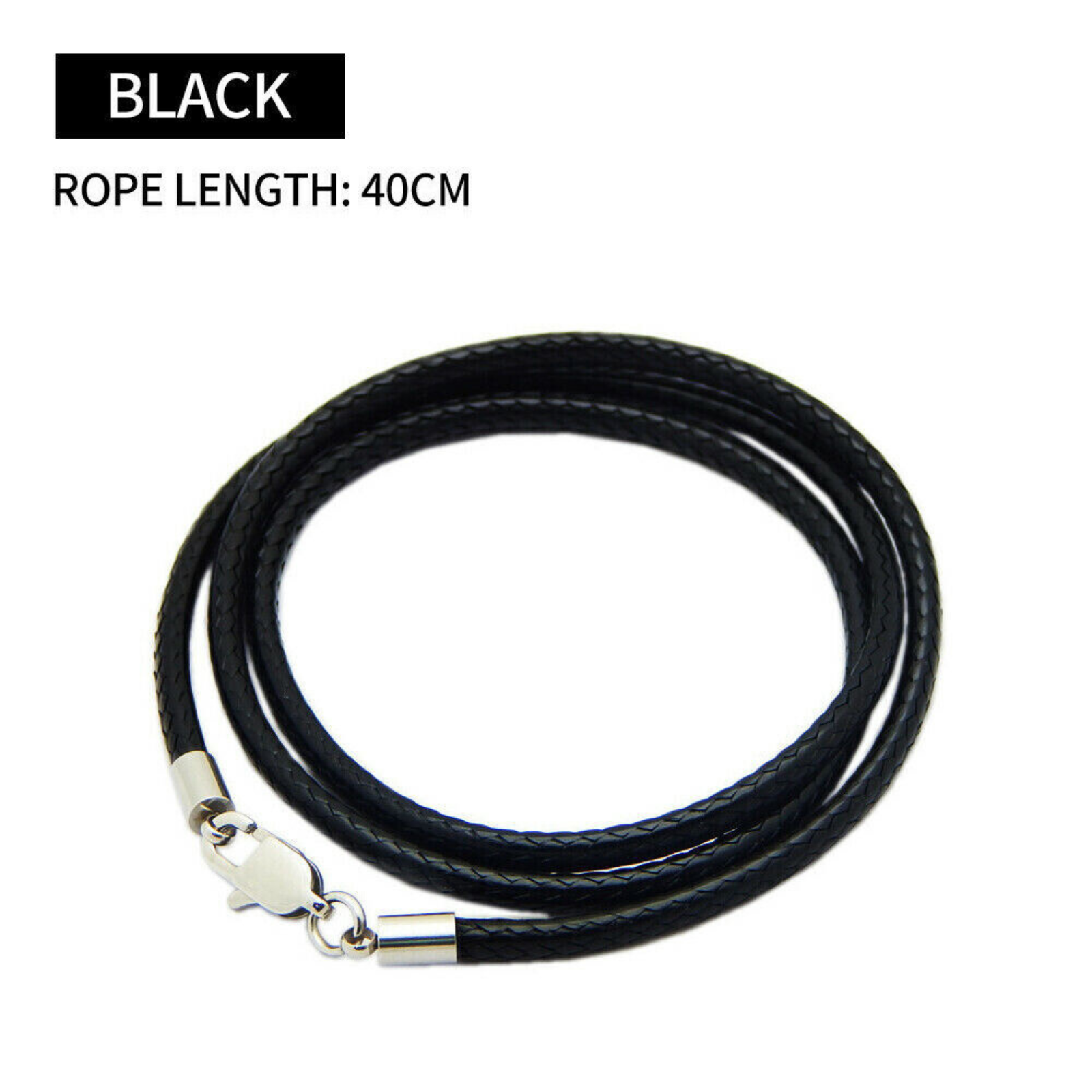 3.0mm Stainless Steel Lobster Clasp Black Woven Necklace Rope Leather Cord