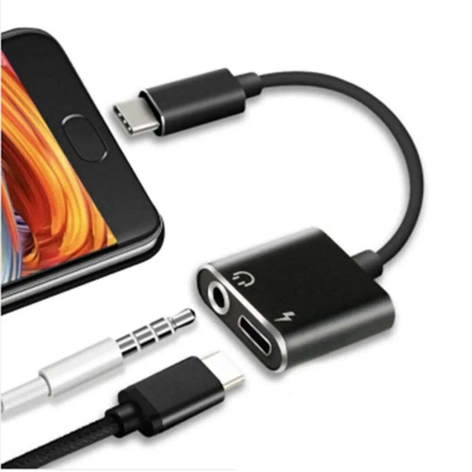 Adapter Type C Charging To 3.5mm Headphone 2in1 Type C Audio Cable