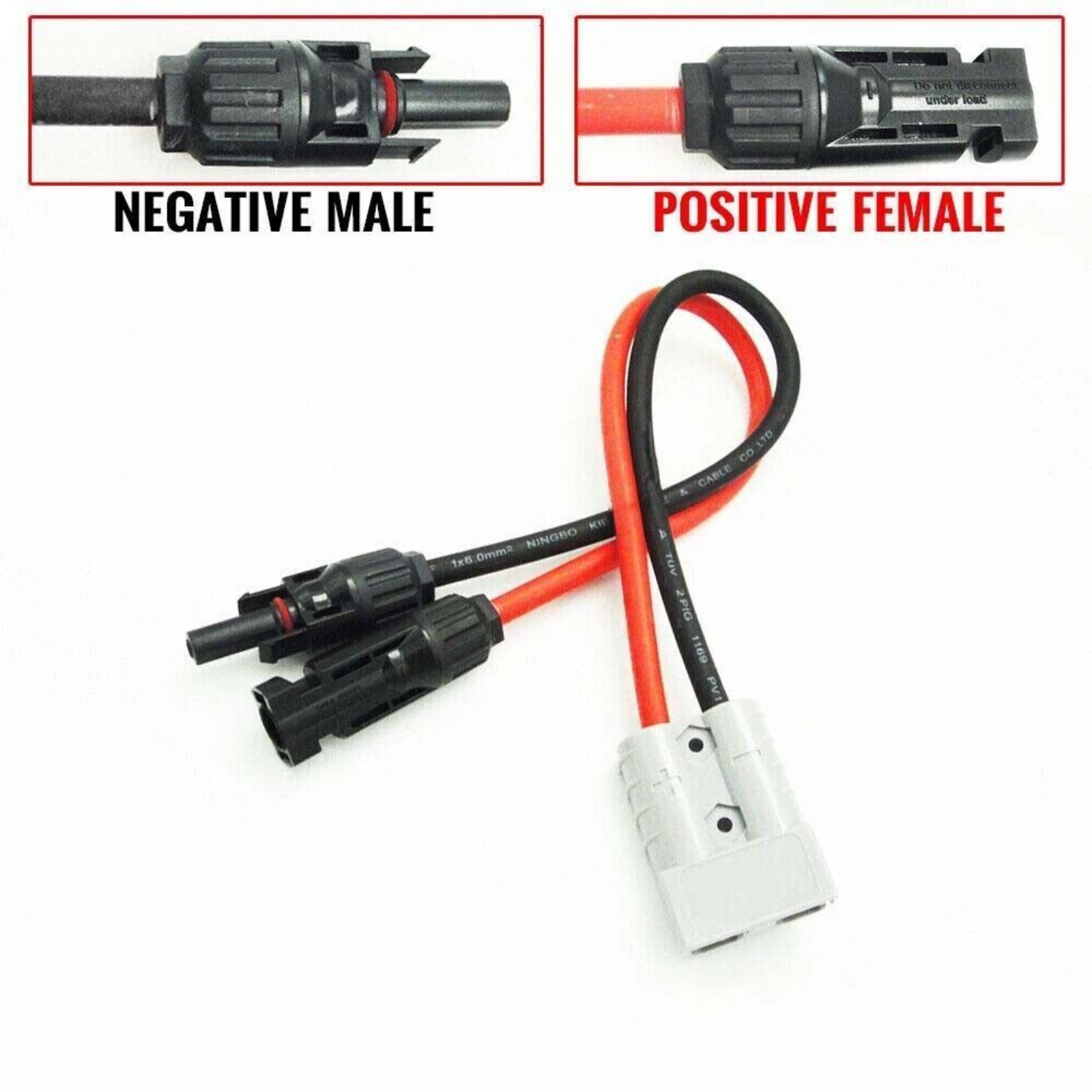 Adaptor Connector 50 AMP Anderson Plug to Solar Panel Cable Y 30cm 4mm²