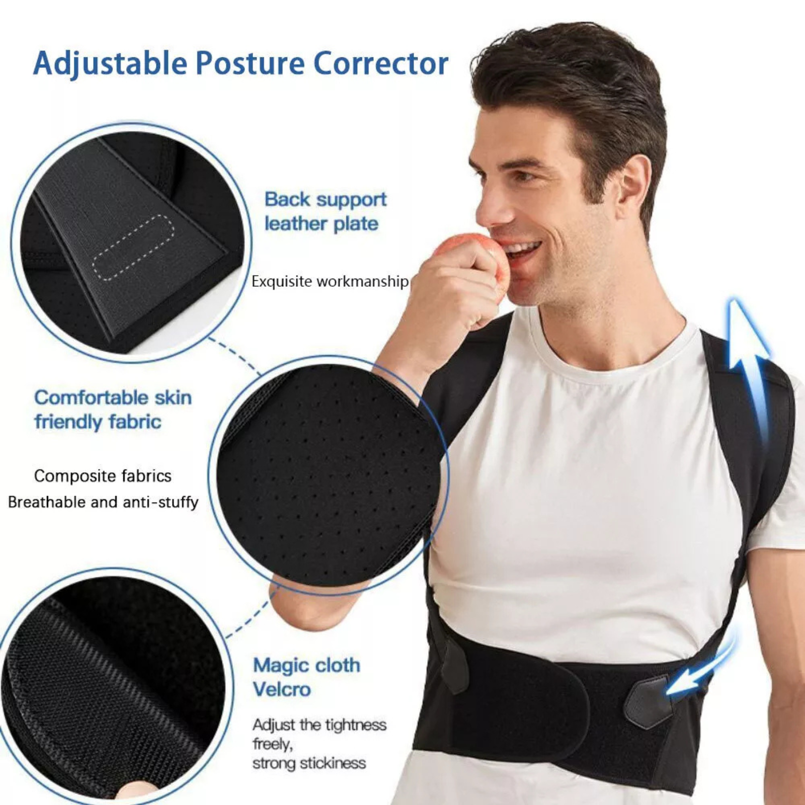 Shoulder Brace Belt for Women Men Adjustable Posture Low Back M