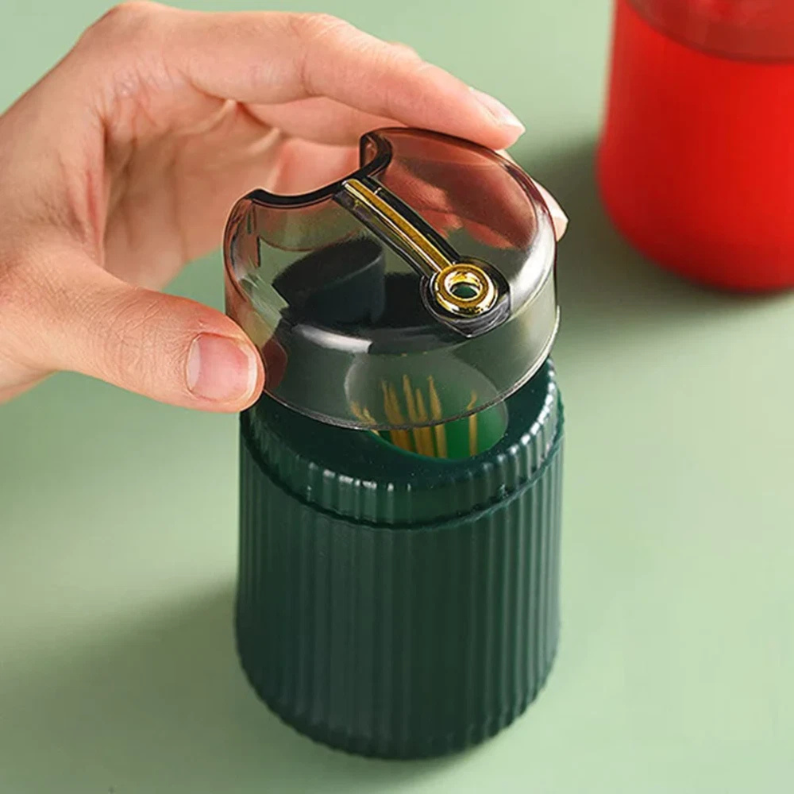 Pop-up Automatic Toothpick Box Round Toothpick Holder Dark Green Kitchen