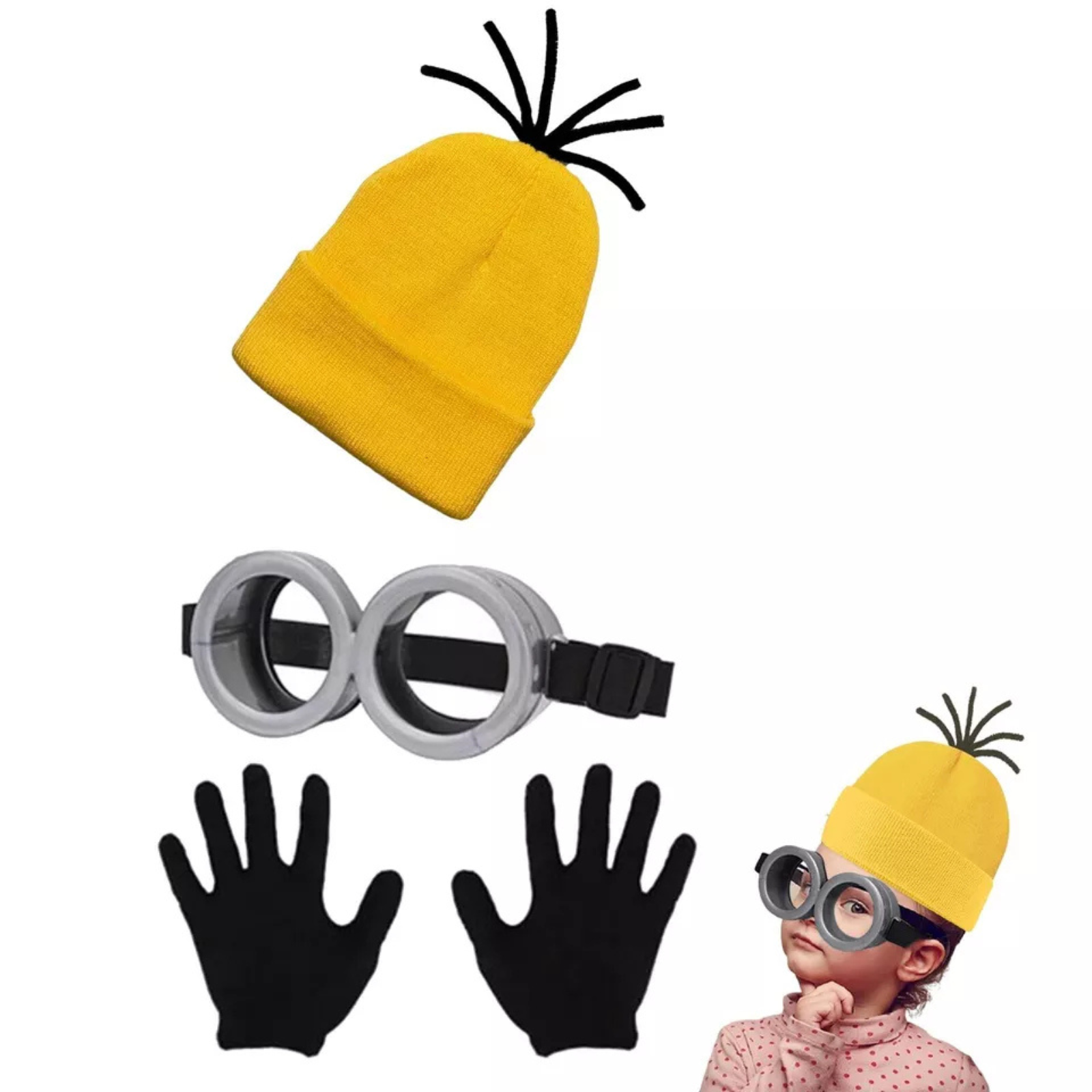 Hats for Adult Yellow Beanie 3 PCS Minions Steampunk Goggles Glasses