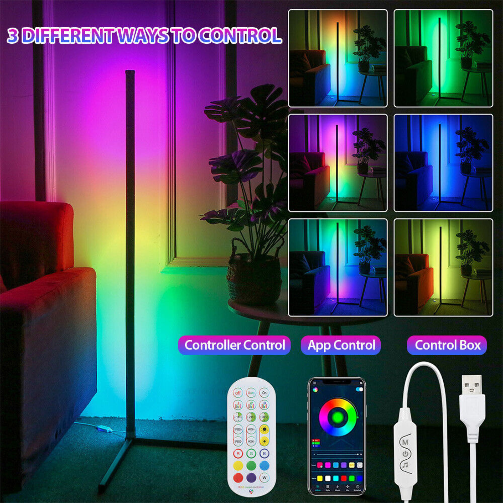 Floor Lamp Light Stand 160CM RGB LED Corner Gaming Room Decor APP+Remote Control