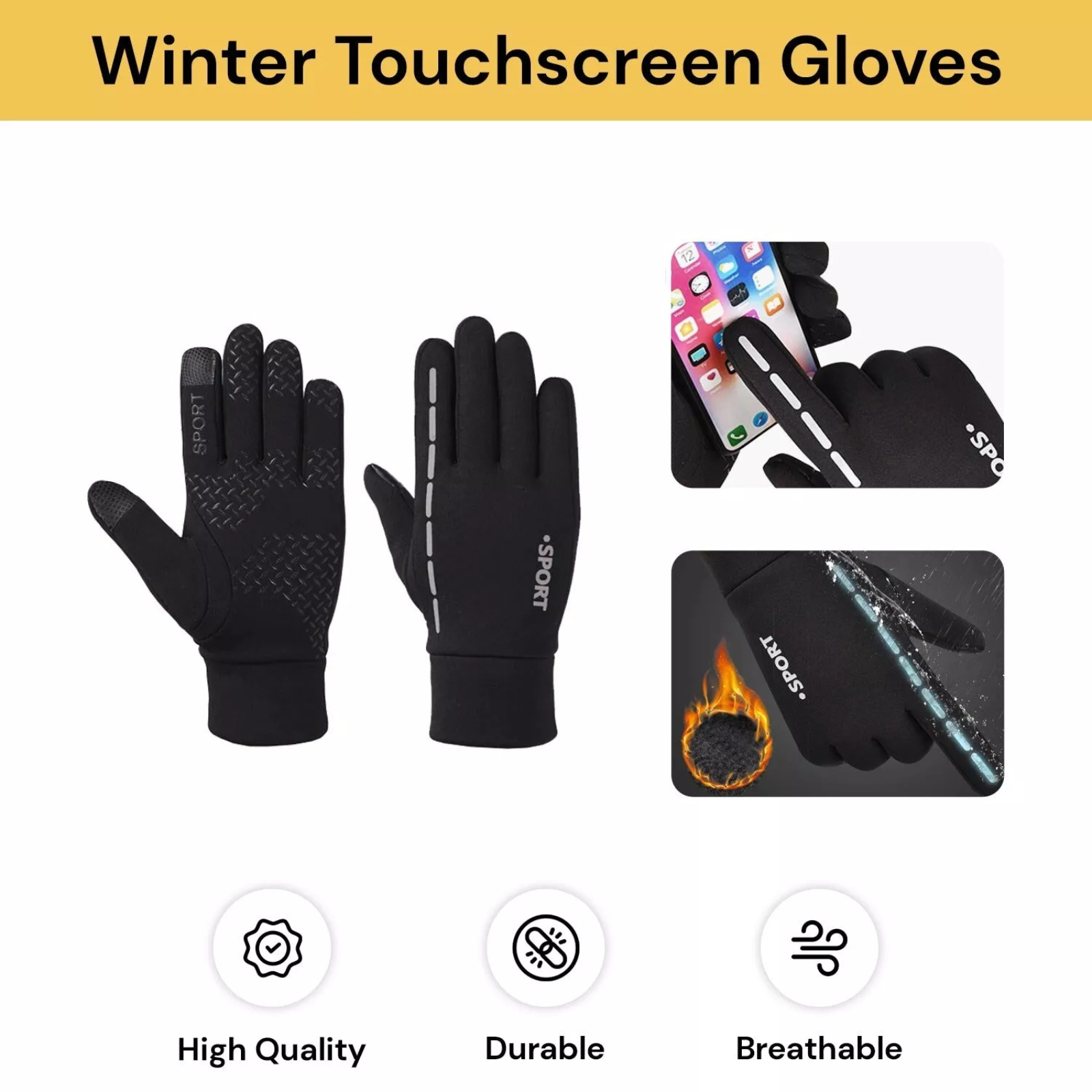 Grey Thermal Warm Winter Gloves Outdoor Sports Cold Weather