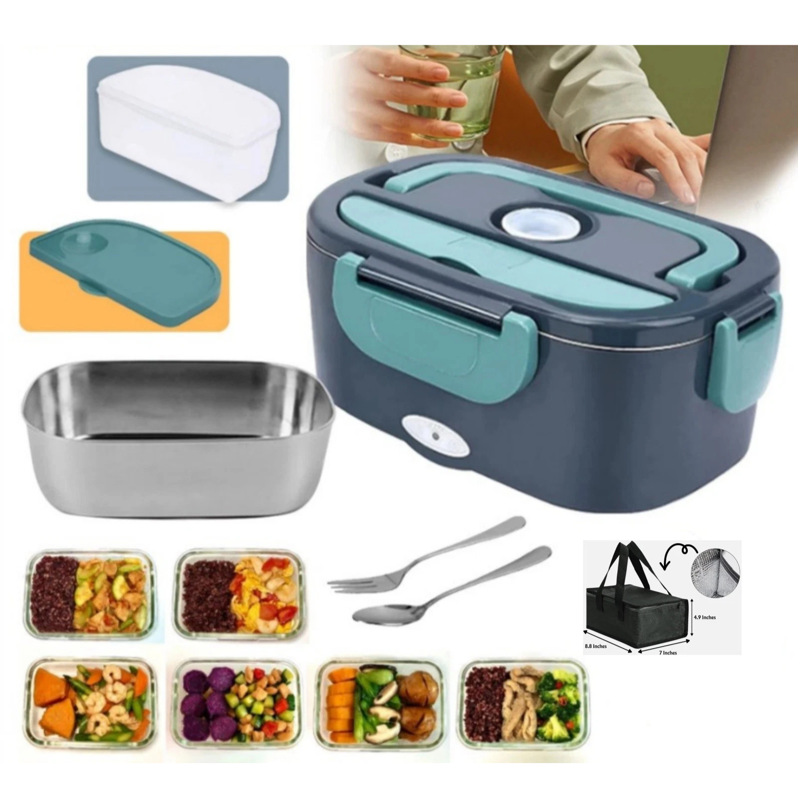 2 in1 Electric Lunch Box Home Car Portable Stainless Steel Food Warmer