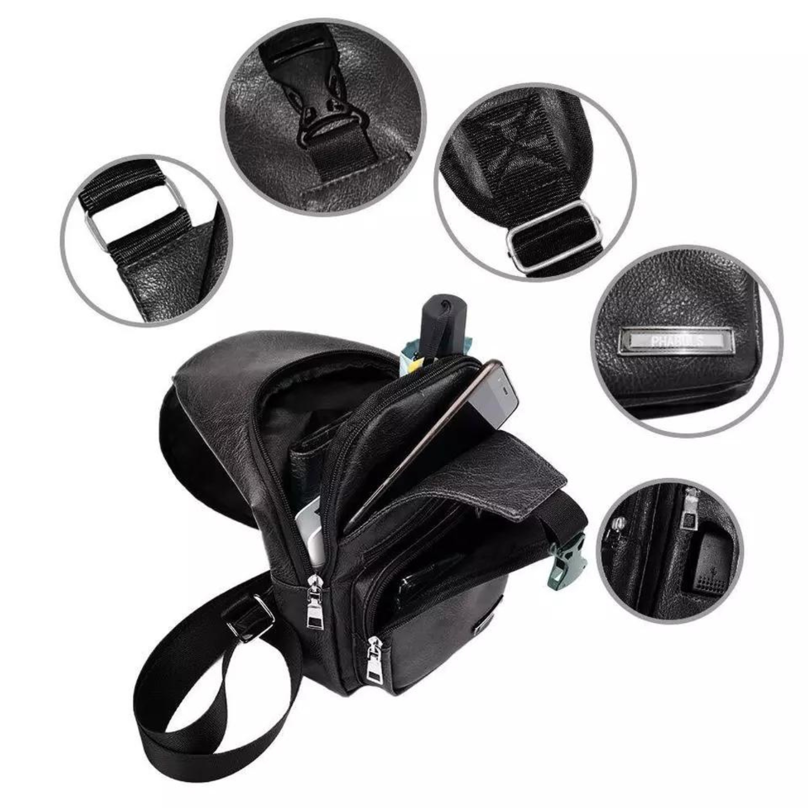 Anti Theft Crossbody Chest Pack Waterproof Bag Shoulder USB Charging Black