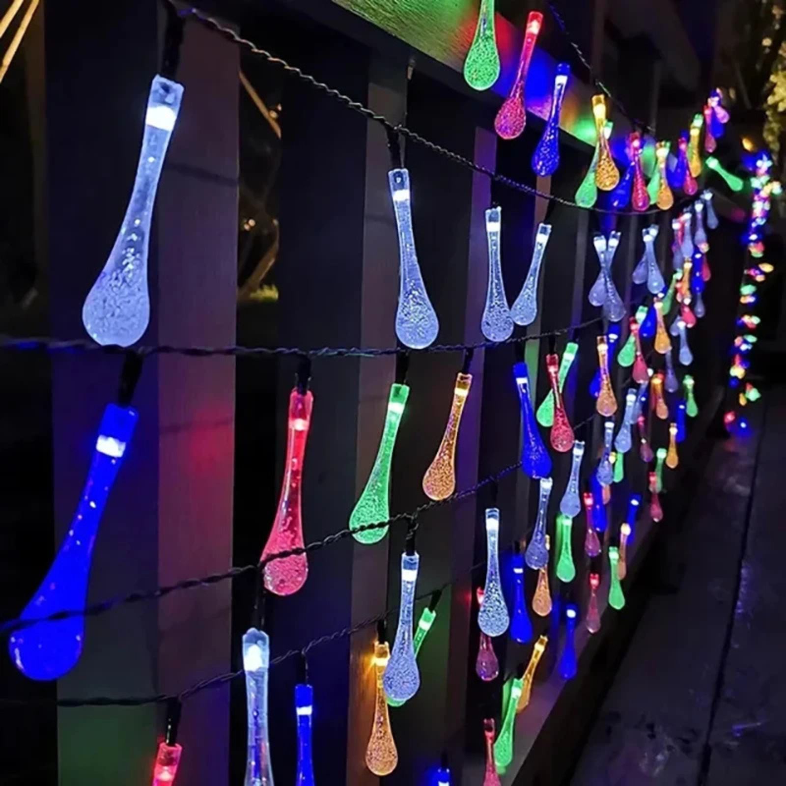 50 LED Raindrop Garden Christmas Solar Fairy String Lights Multicolour