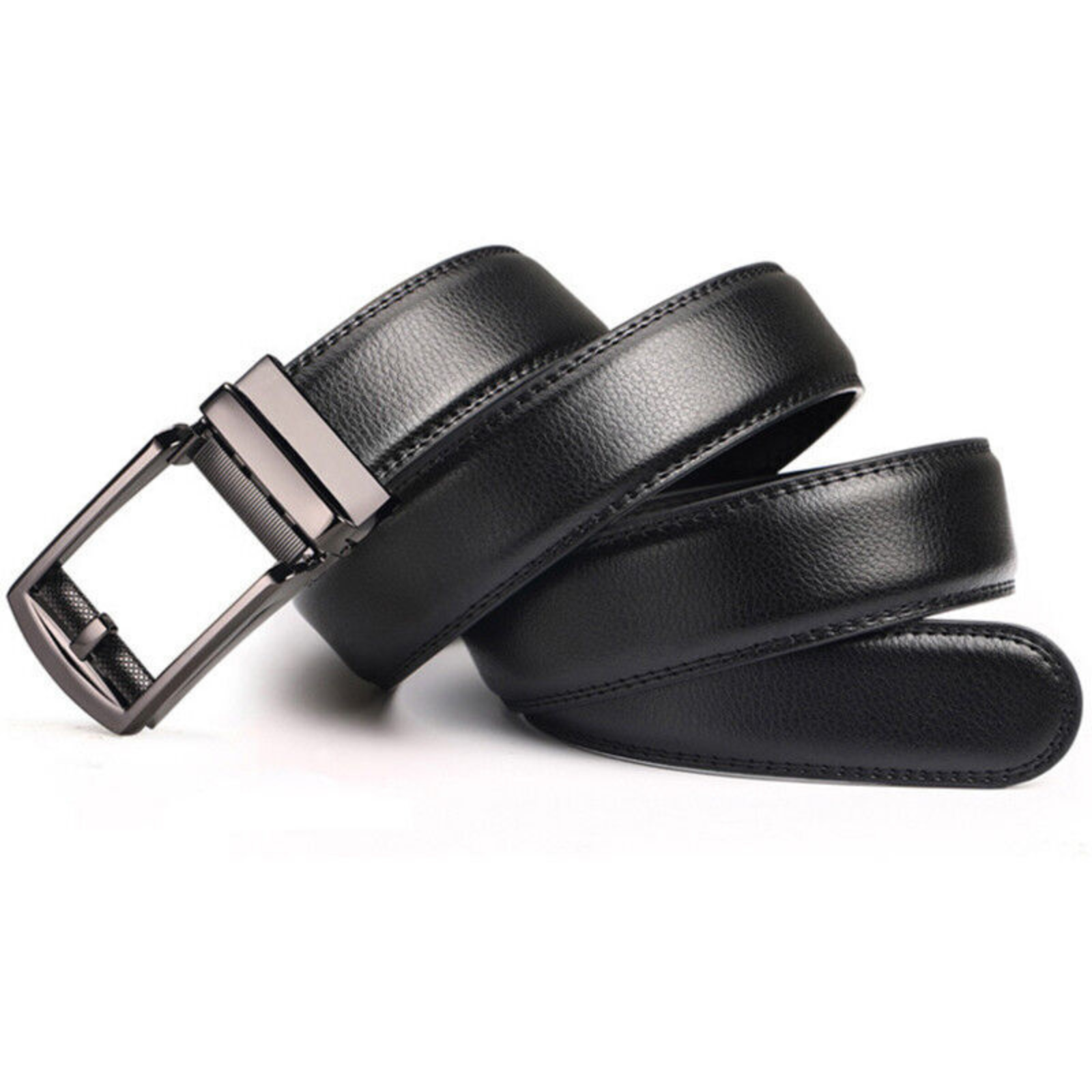 Automatic Steel Buckle Black Leather Belt Detachable Waistband Cuttable Strap