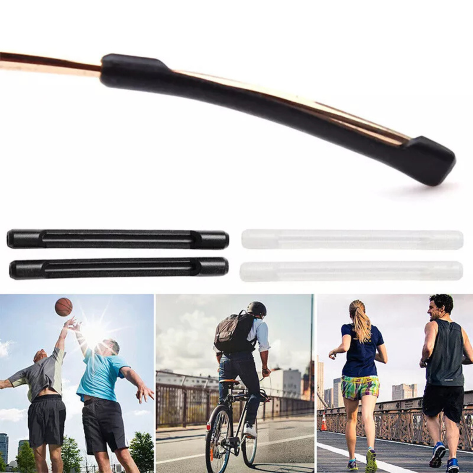 Anti Slip Holder Spectacle Tip Eyeglasses Ear Grip Silicone Hook Black 1 Pair