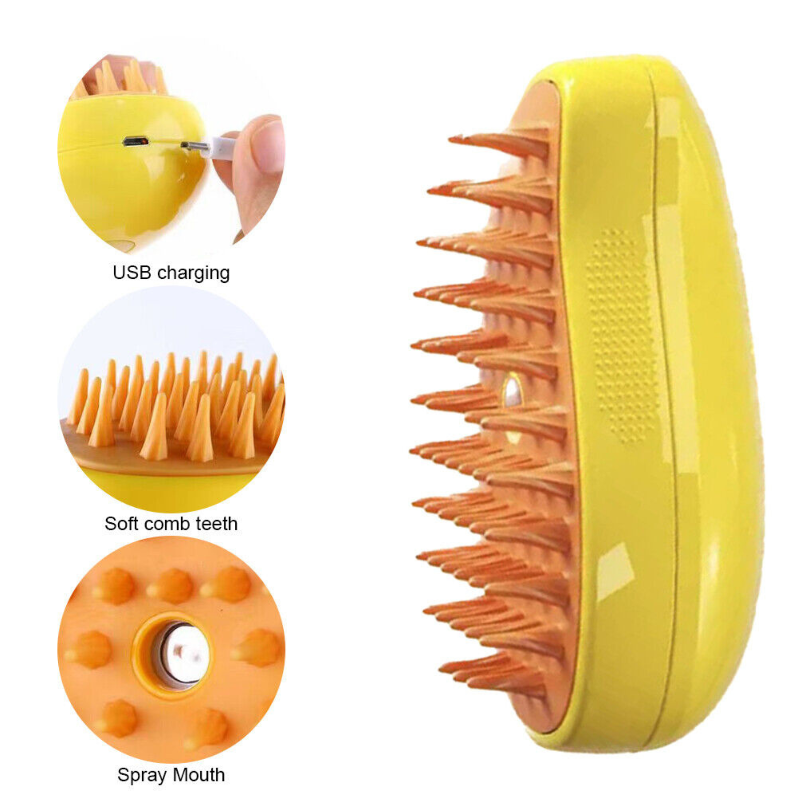 Yellow 3 In1 Dog Steamer Brush Bath Steamy Pet Brush Electric Spray Cat Brush