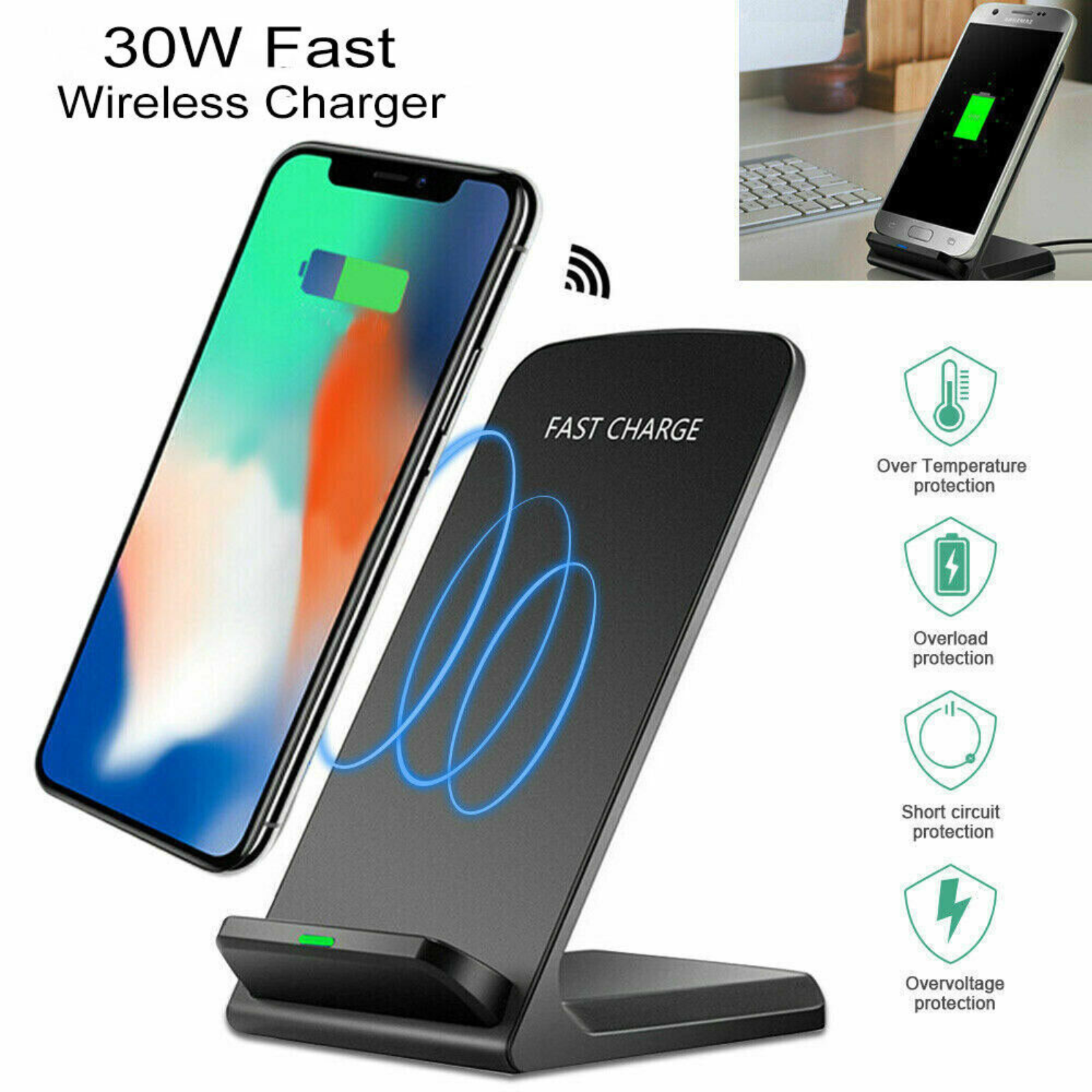 iPhone 8 XR 11 12 13 Pro Max 30W Wireless Charger Fast Charging Stand Dock