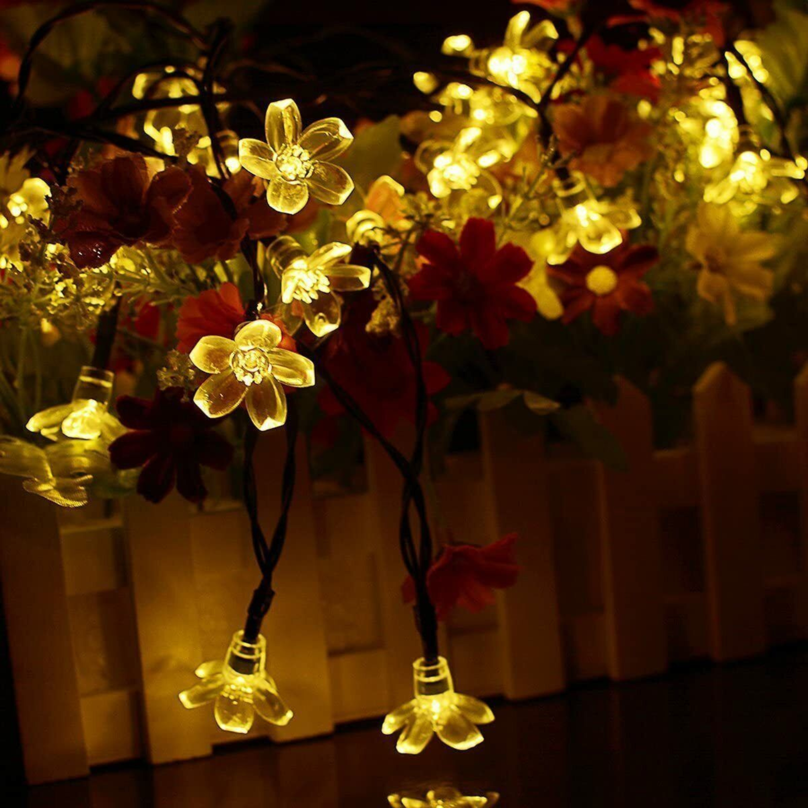 Warm White 100 LED Solar String Lights Peach Flower Fairy Garden Party Decor