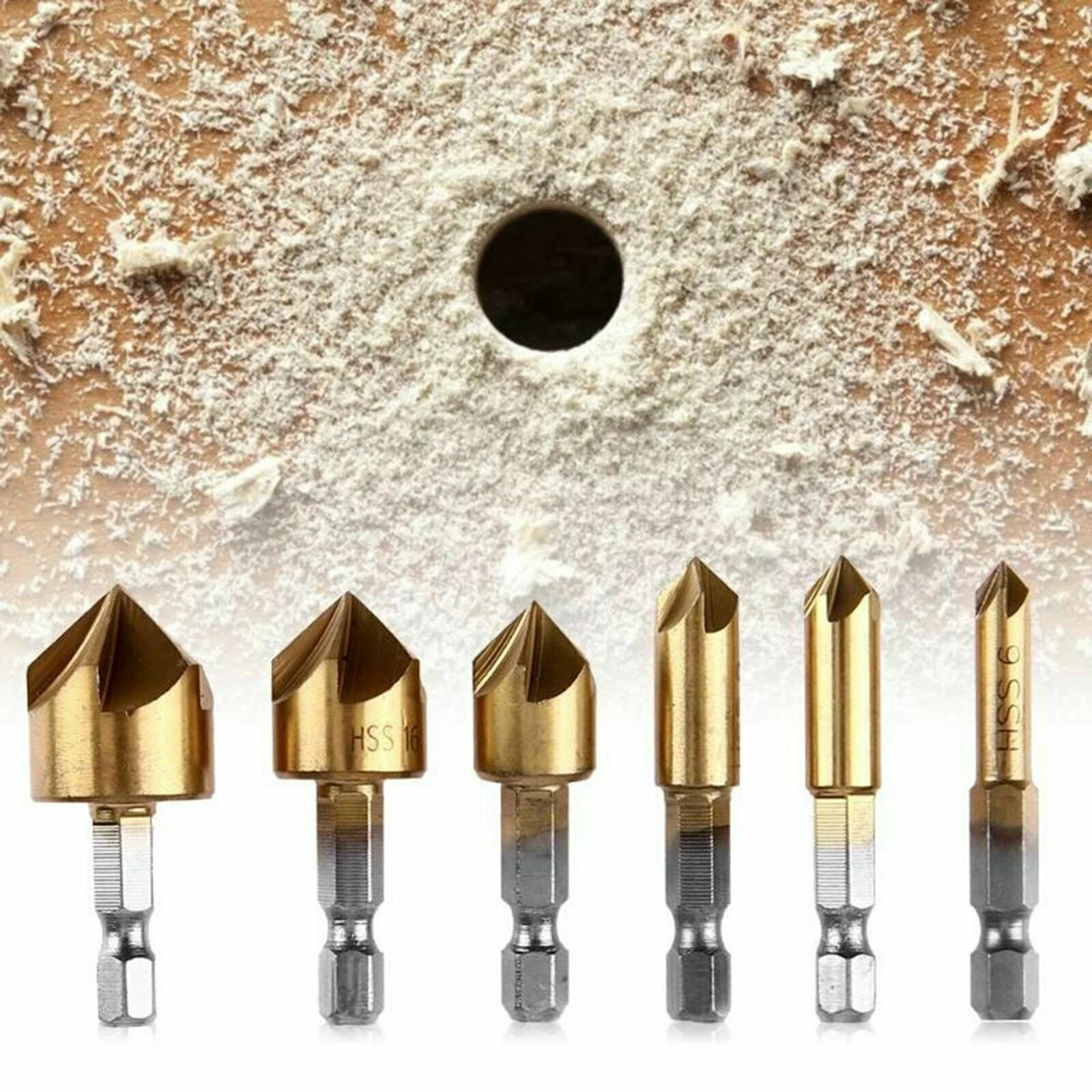 6X Chamfer Countersink Drill Bit Set Deburring Tool for Wood Metal
