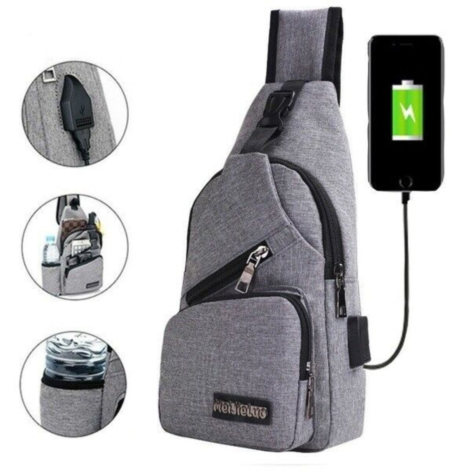 Cross Body Satchel Travel Bag Grey Mens Chest Bag Man Shoulder Sling Backpack