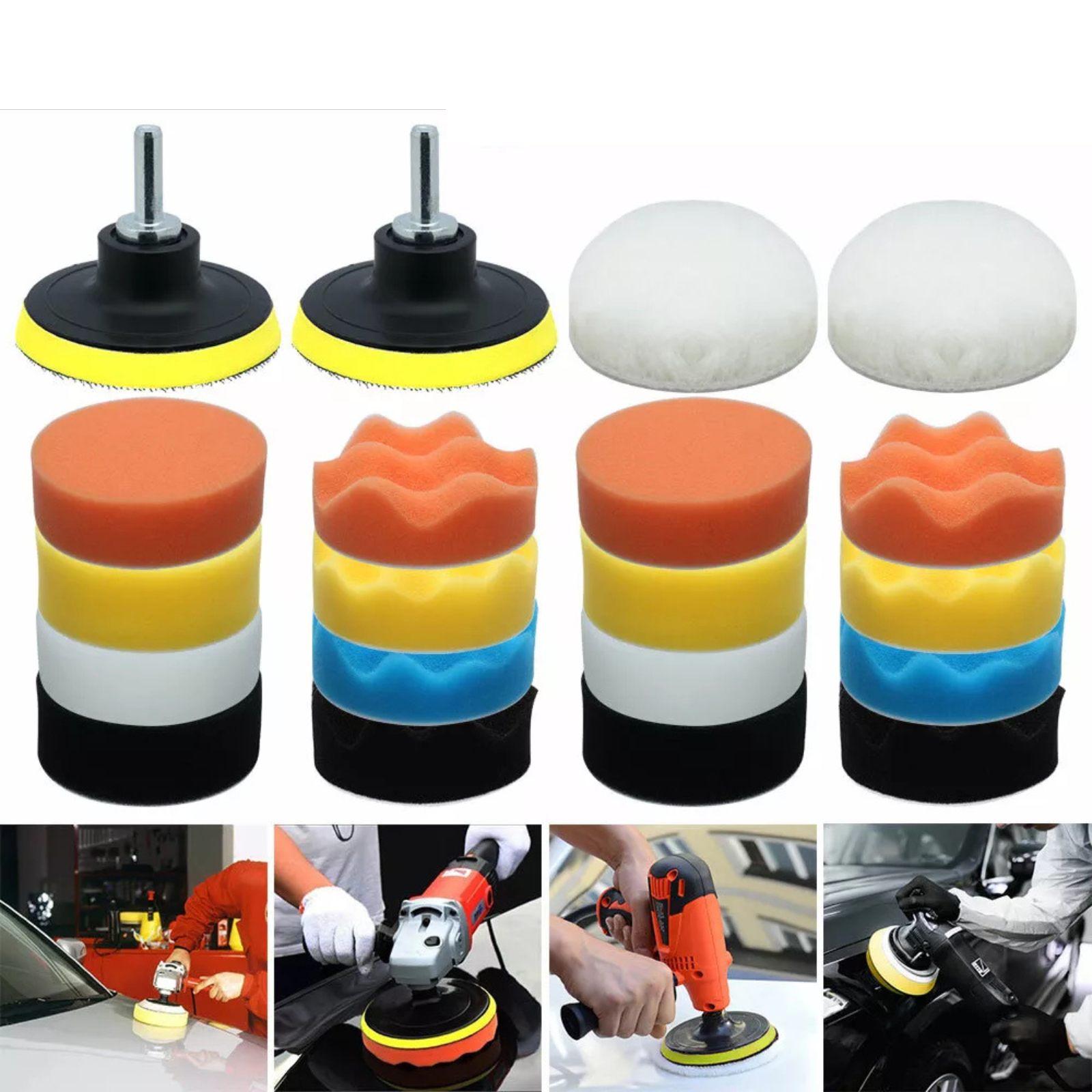 Drill Sponge Kit Set For Car Pad Polisher Polishing Pads Buffing Waxing