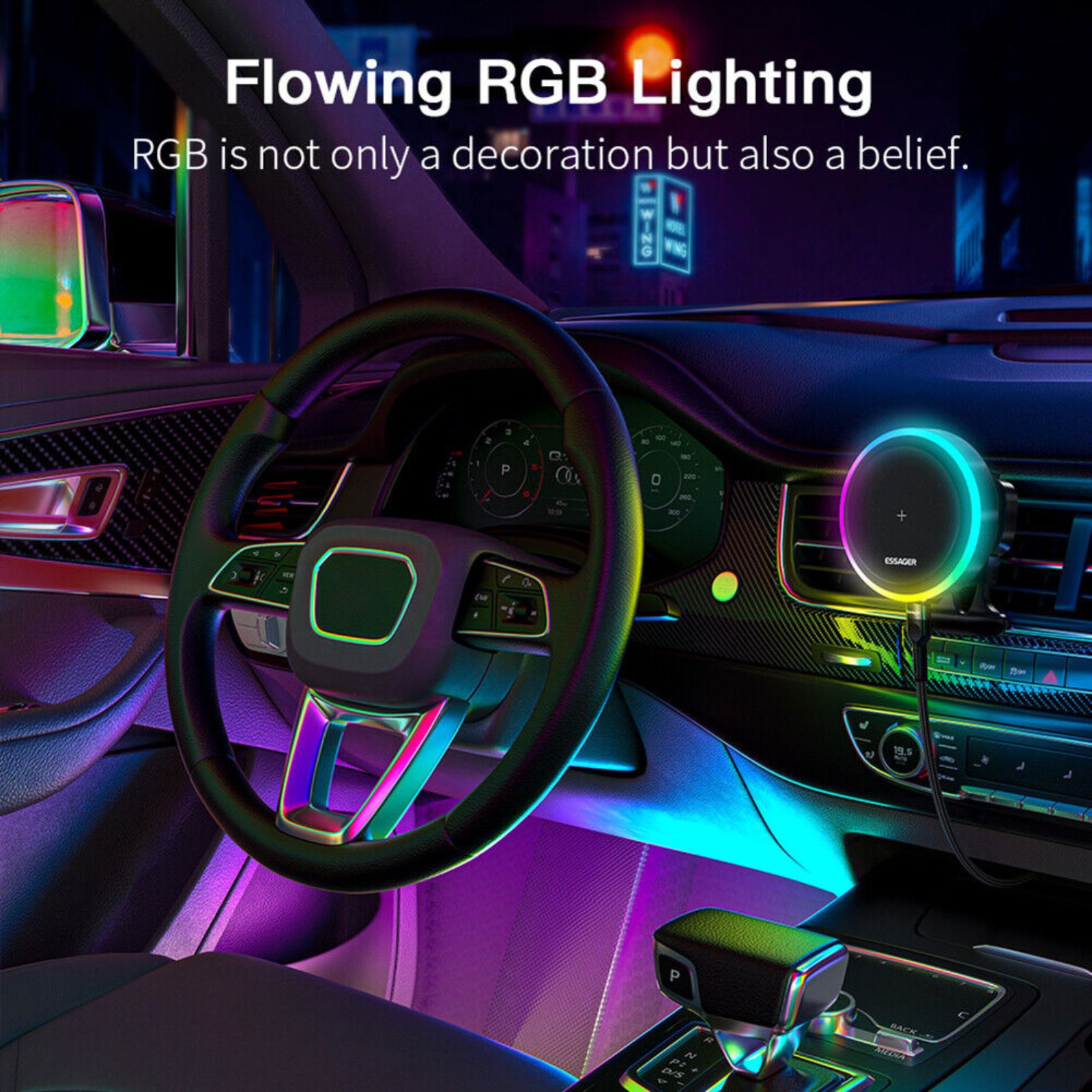 15W RGB Magnetic Charger Stand Air Outlet Type Car Mount Phone Holder