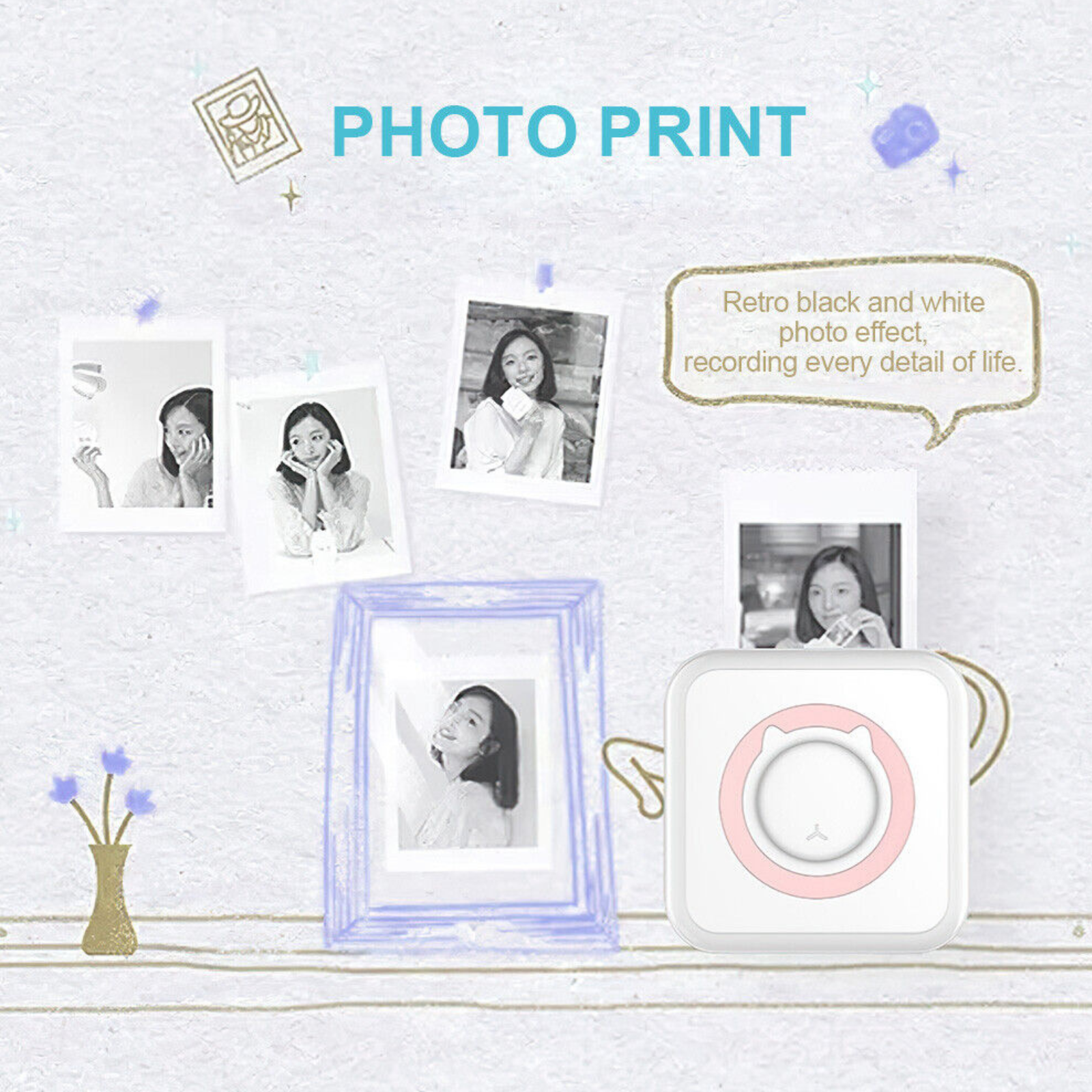 Pink Bluetooth Wireless Mini Pocket Thermal Printer Photo + Sticker Paper Notes