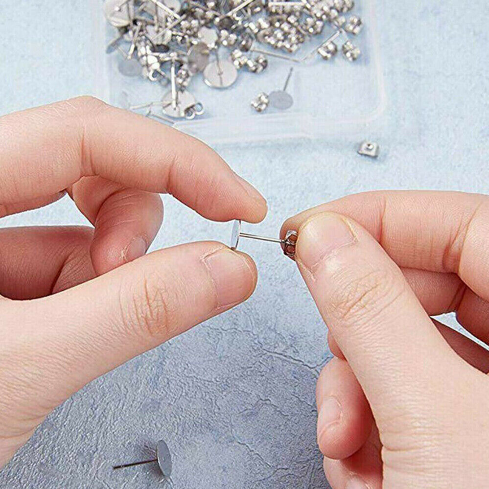 Silvery Surgical Steel Earring Stud Posts Pads+Nut Backs DIY Craft