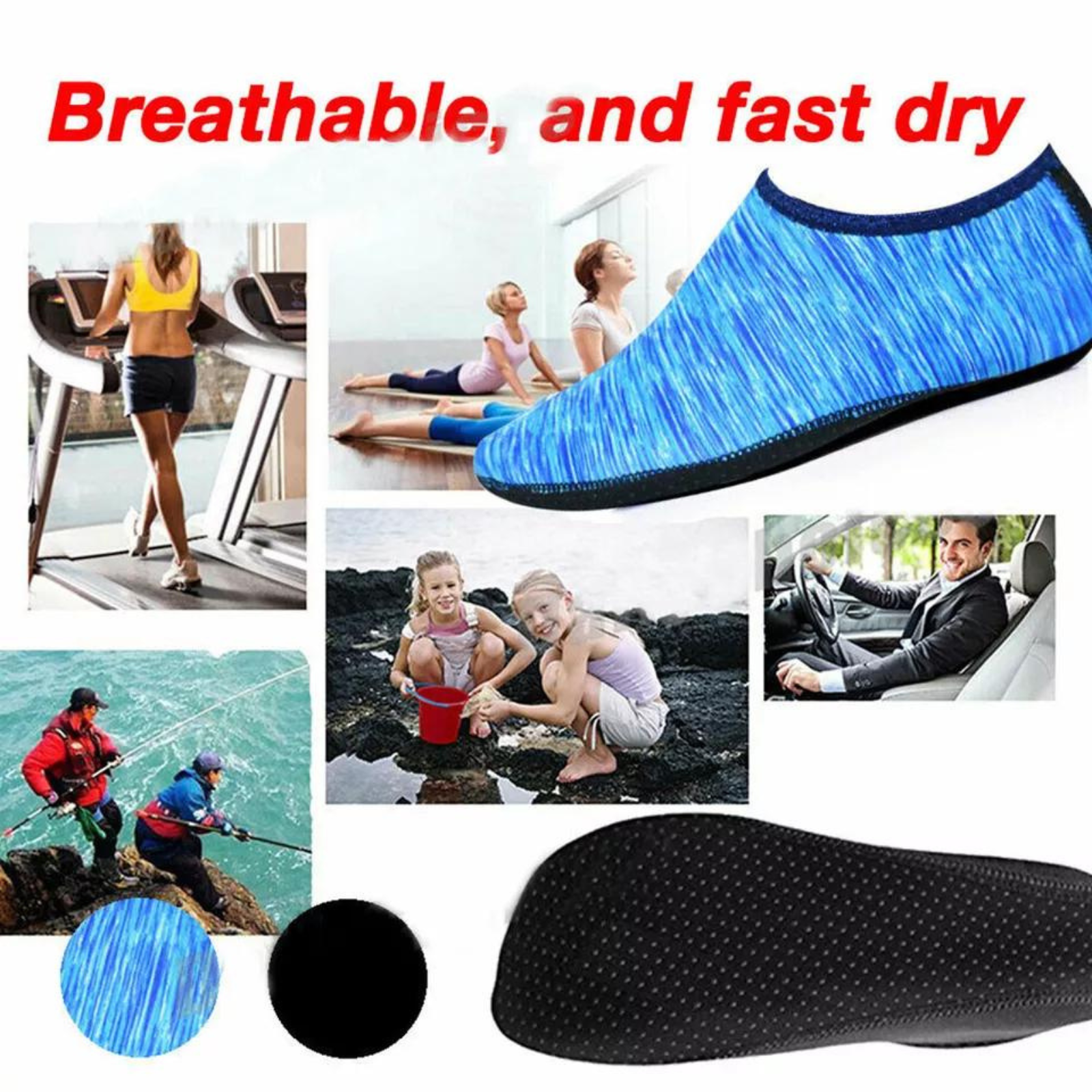 Blue Medium Non-slip Swimming Beach Unisex Water Shoes Slip On Aqua Socks