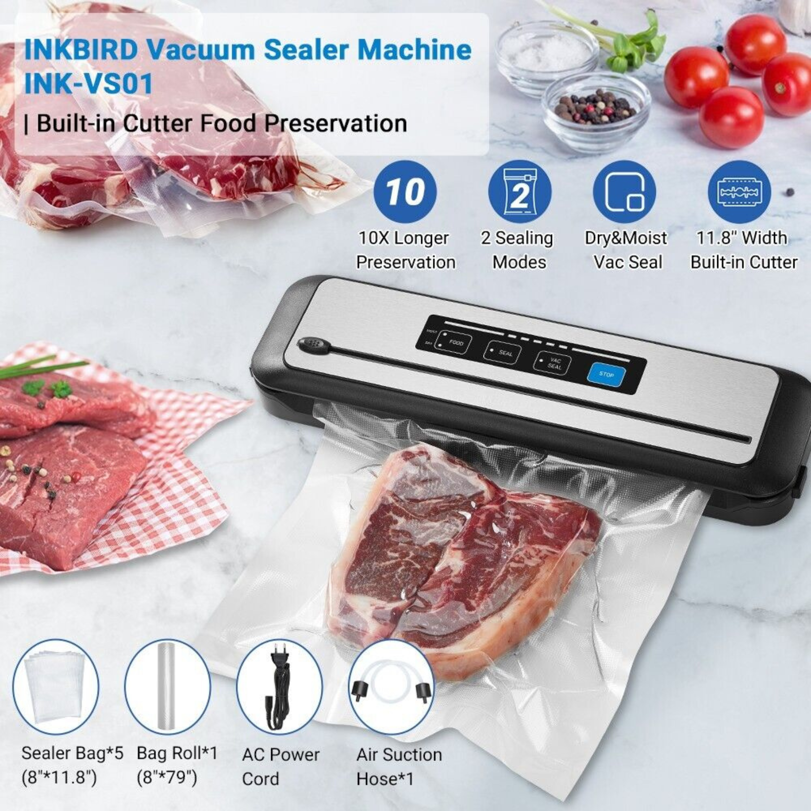 Auto Dry Wet Food Saver Storage Inkbird Vacuum Sealer Machine Packing Start Kit