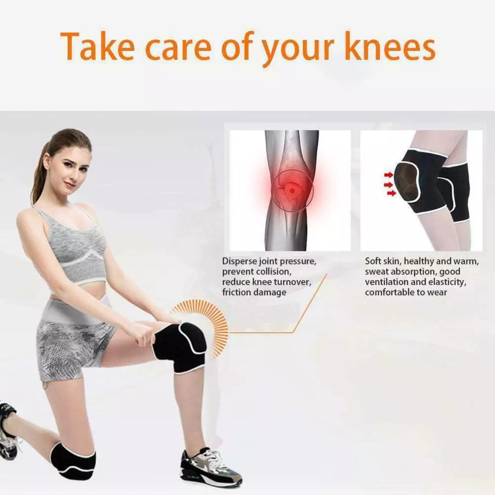 1 Pair Black Construction Knee Pads with Impact Protection Large