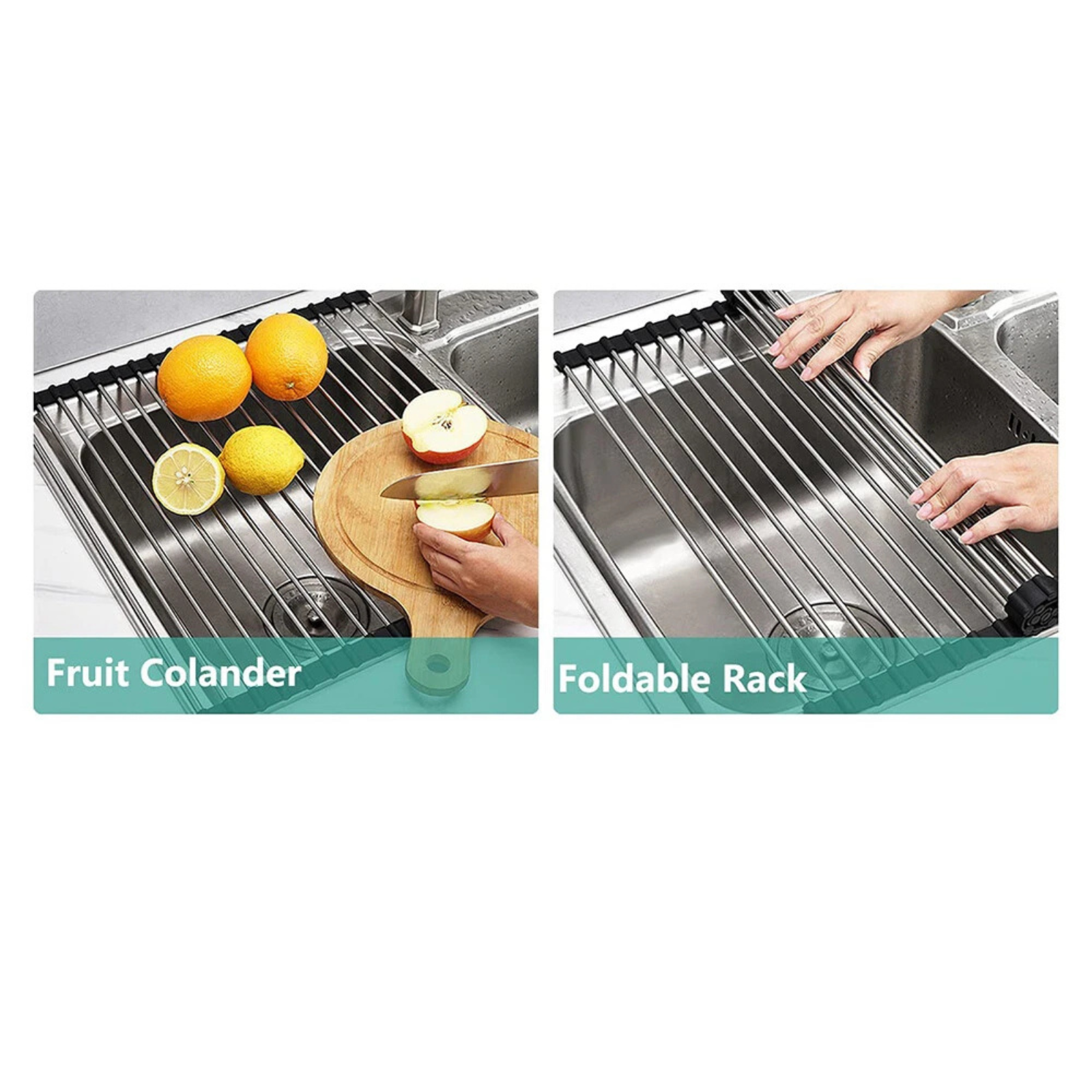 28x47cm Stainless Steel Rack Roll Up Foldable Dish Rack Drying Drainer Over Sink
