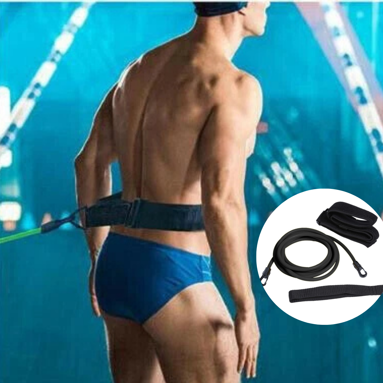 Black Swimming Resistance Trainer Belt 4 Meters Swim Training Tool