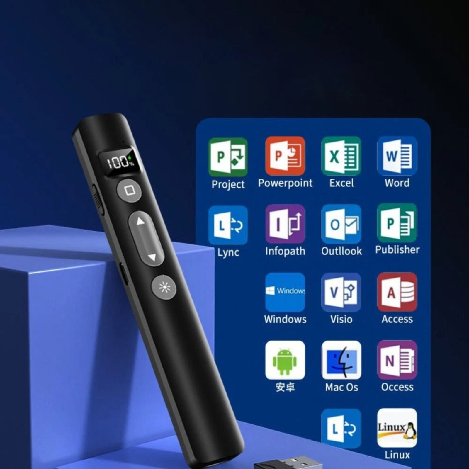 Black USB PowerPoint Pen 2.4GHz Wireless Presentation Remote Control