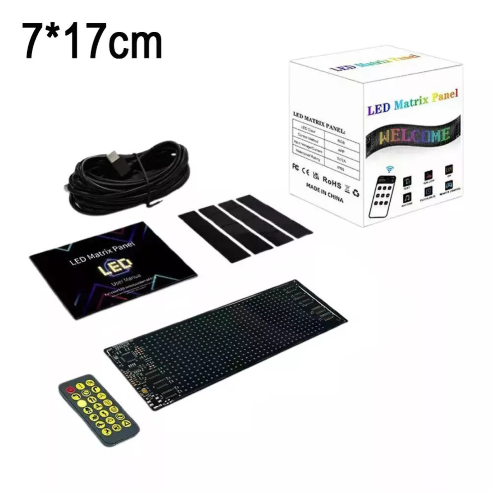 Matrix Panel Screen Scrolling LED Sign Display APP Control Light Shop Car 7x17cm