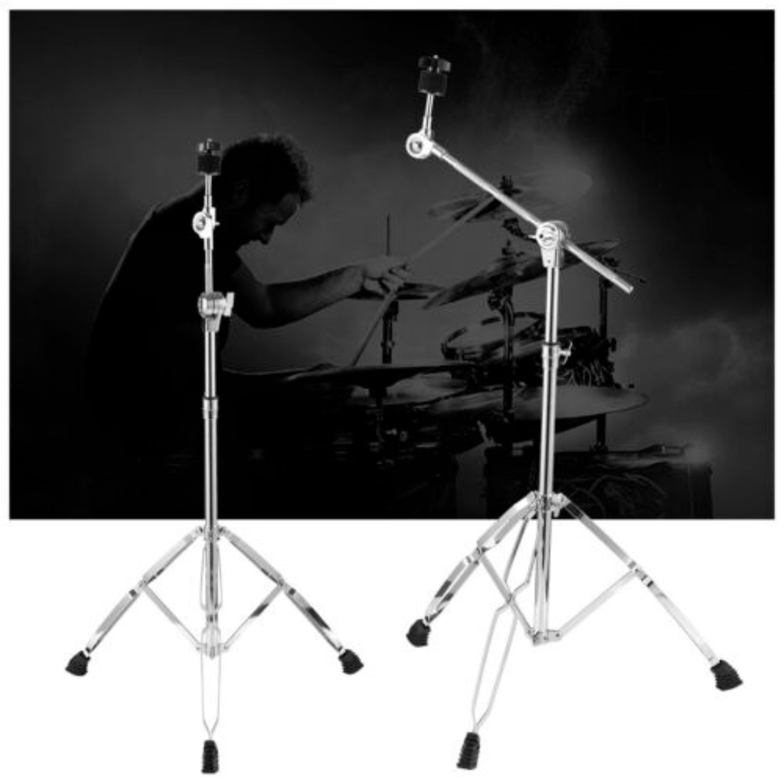 Adjustable Double Braced Crash Splash Mount Holder 2x Cymbal Boom Stand Drum