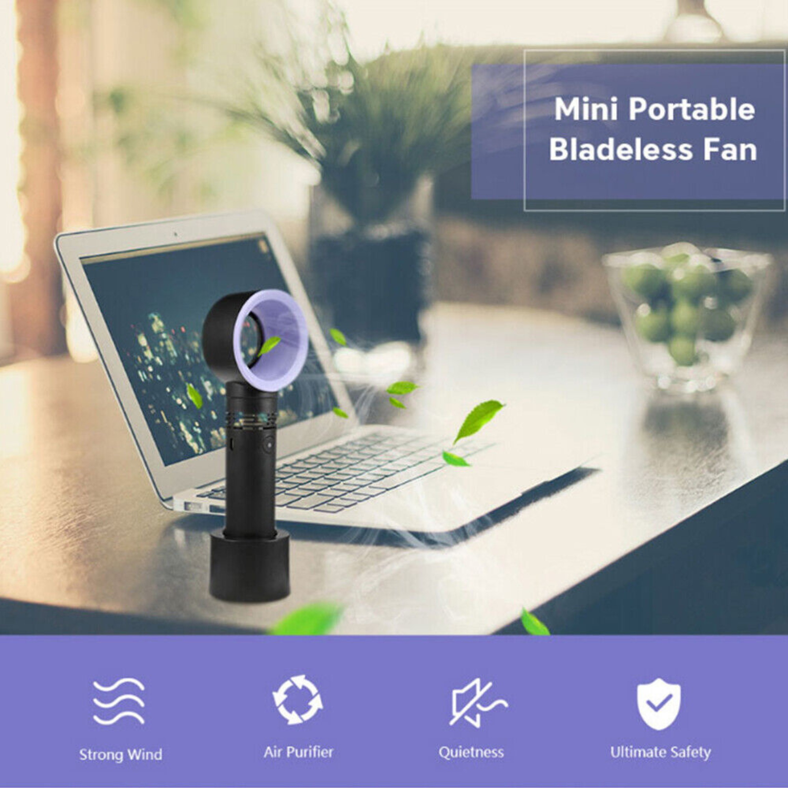 Hand Held Cooler Fan USB Portable Bladeless No Leaf Handy Summer Fan