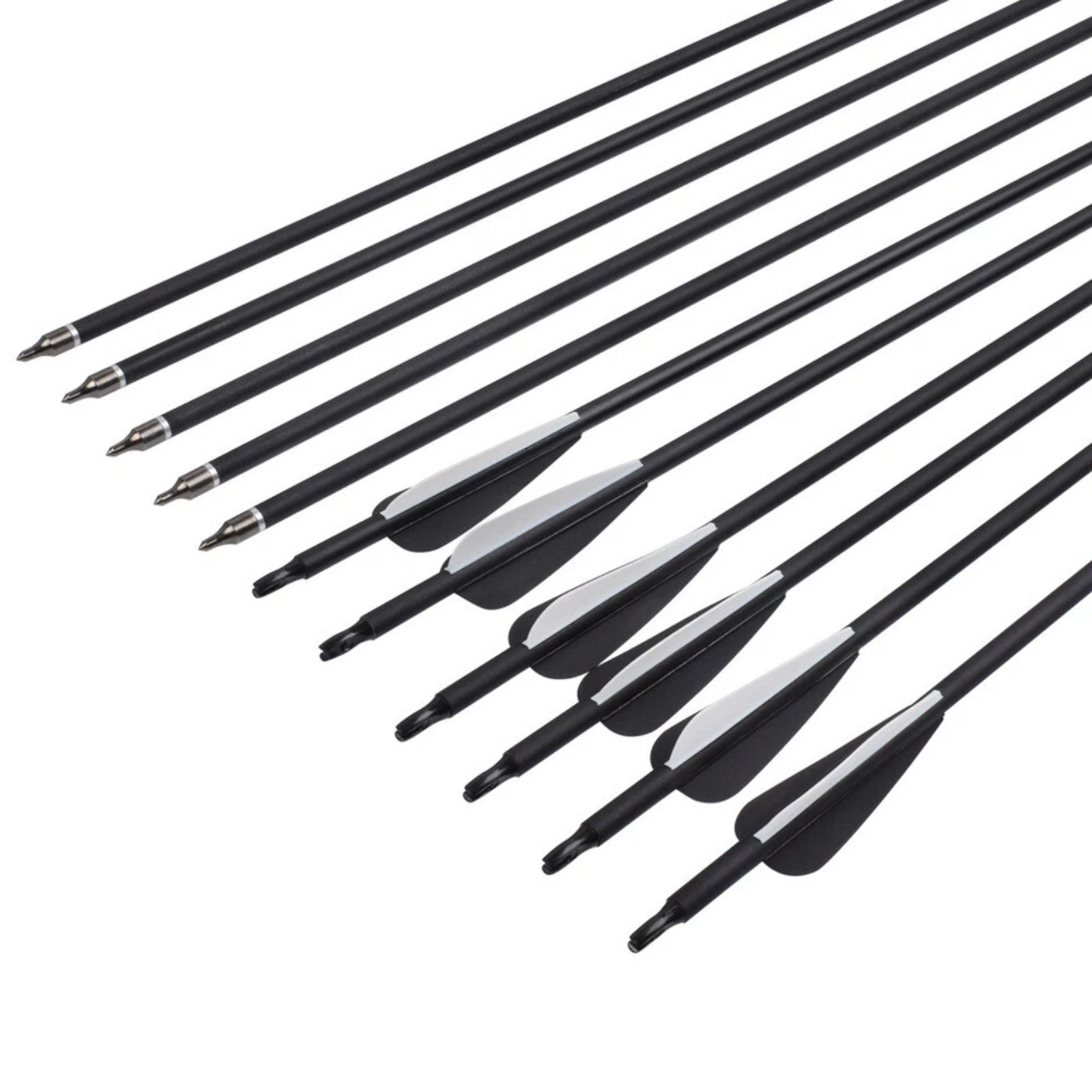 Compound Recurve Bow Black & White Carbon Arrow 12PK Archery 30" Arrowheads