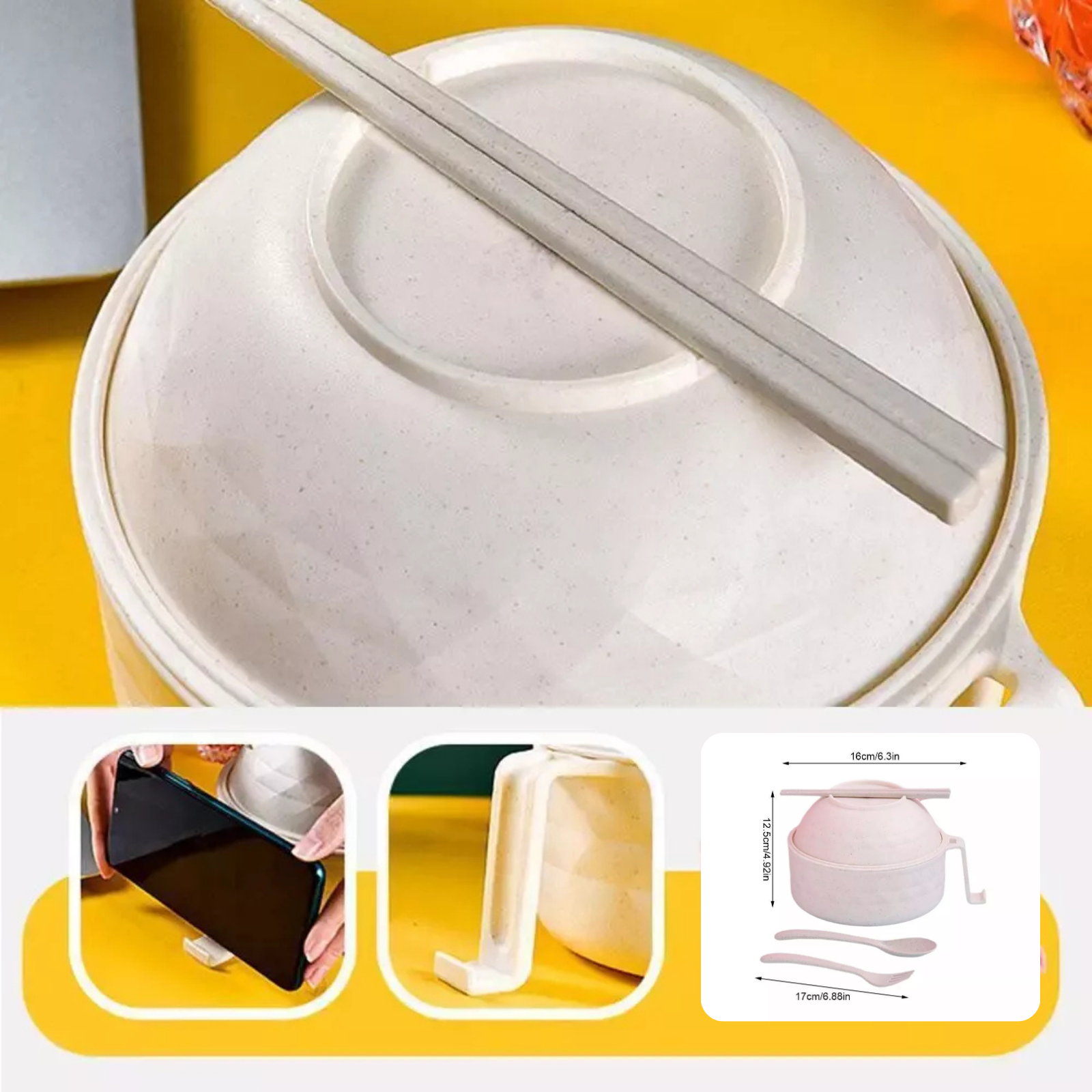 Instant Noodles Bowl With Chopsticks Ramen Bowl Set Microwave Beige
