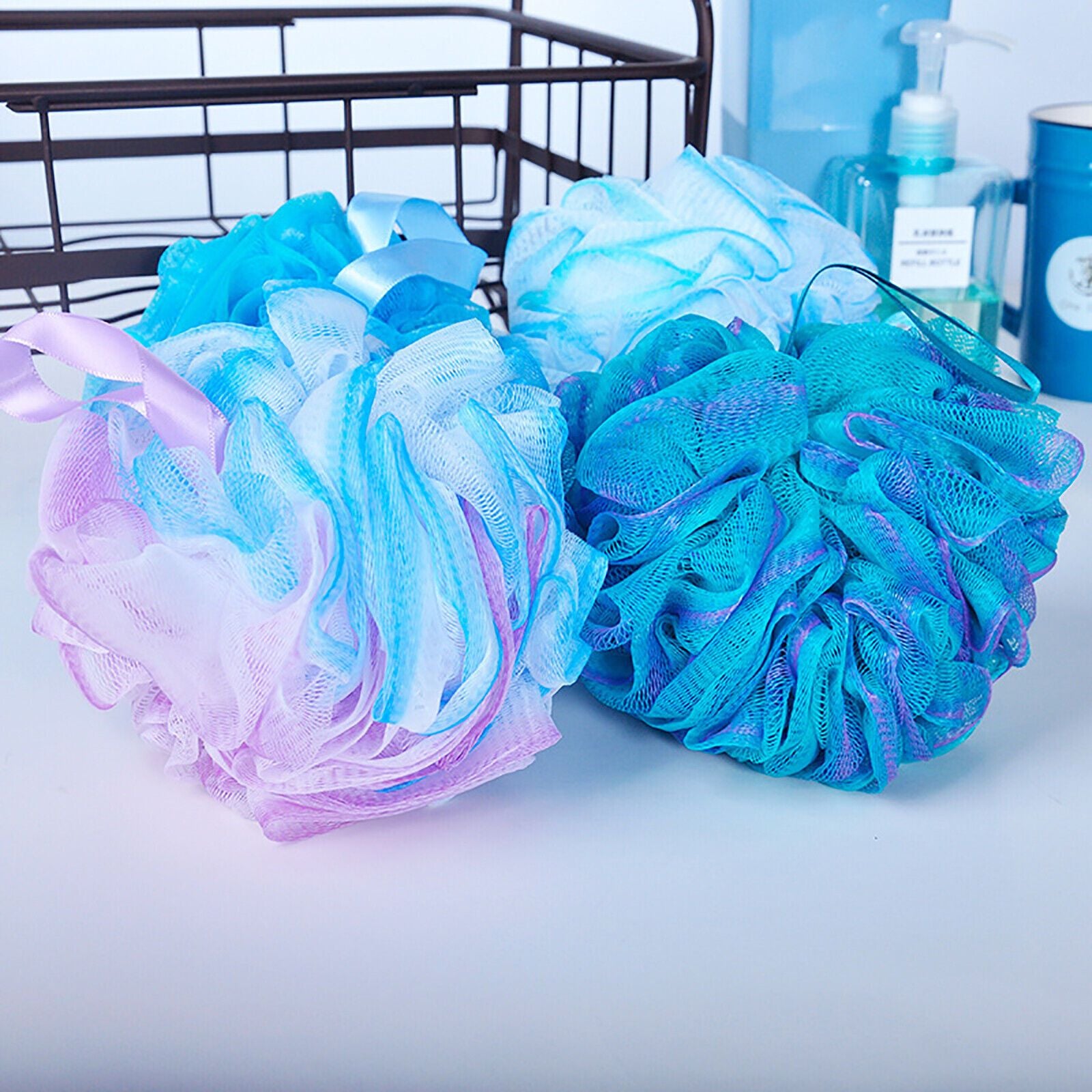 Loofah Sponge Bath Puff 4pcs Mermaid Shower Sponge Wash Exfoliate Body Soft Ball