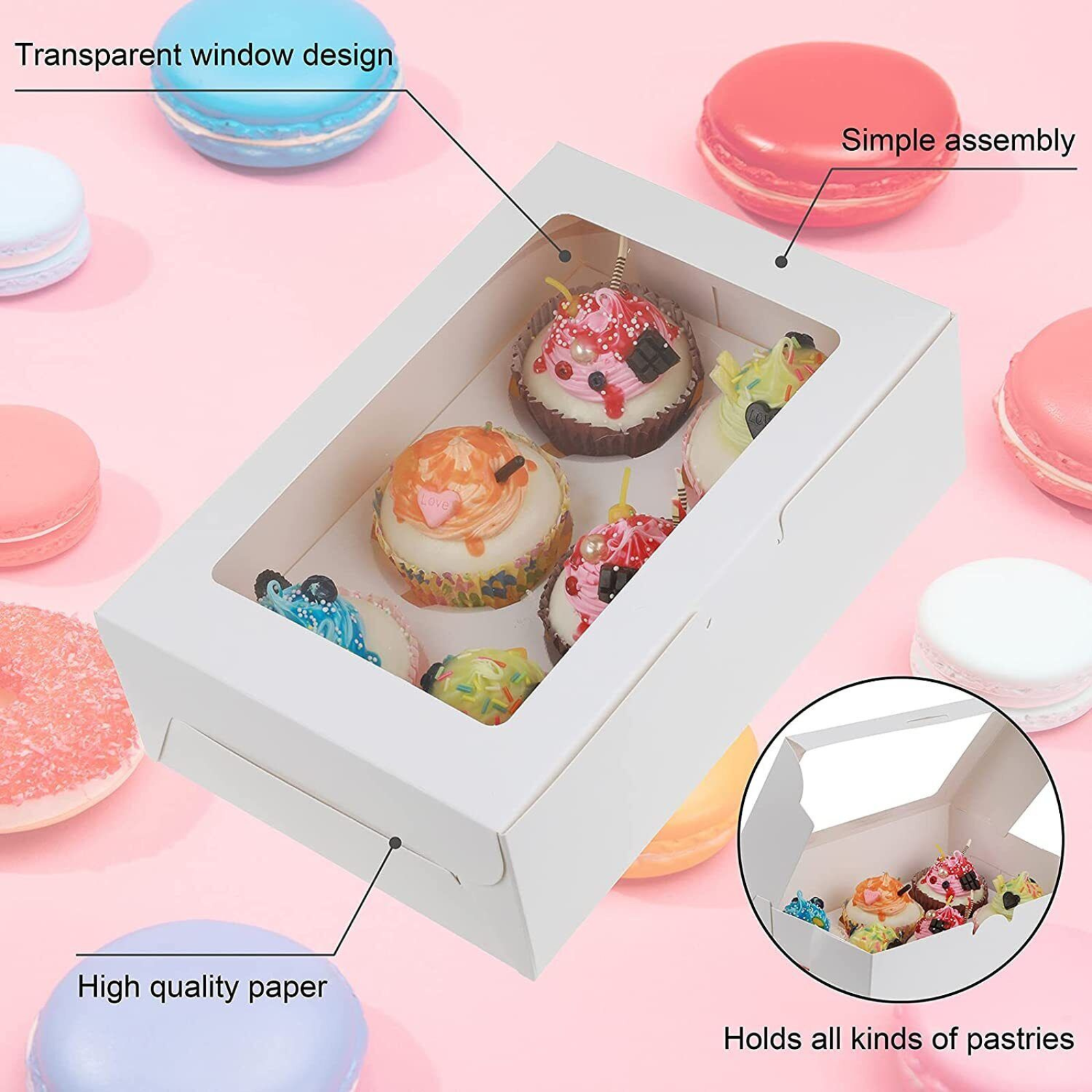 Window Cupcake Display Boxes 6 Holes Muffin Cups