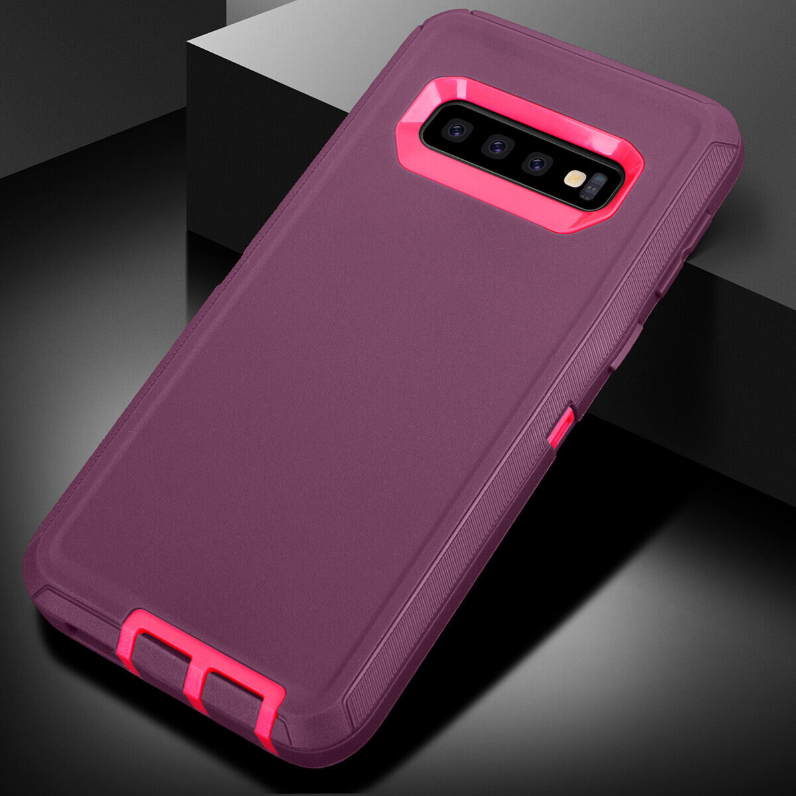 Shockproof Heavy Duty Armor Cover 3 Layers Samsung Galaxy S10e Rose Pink/Purple