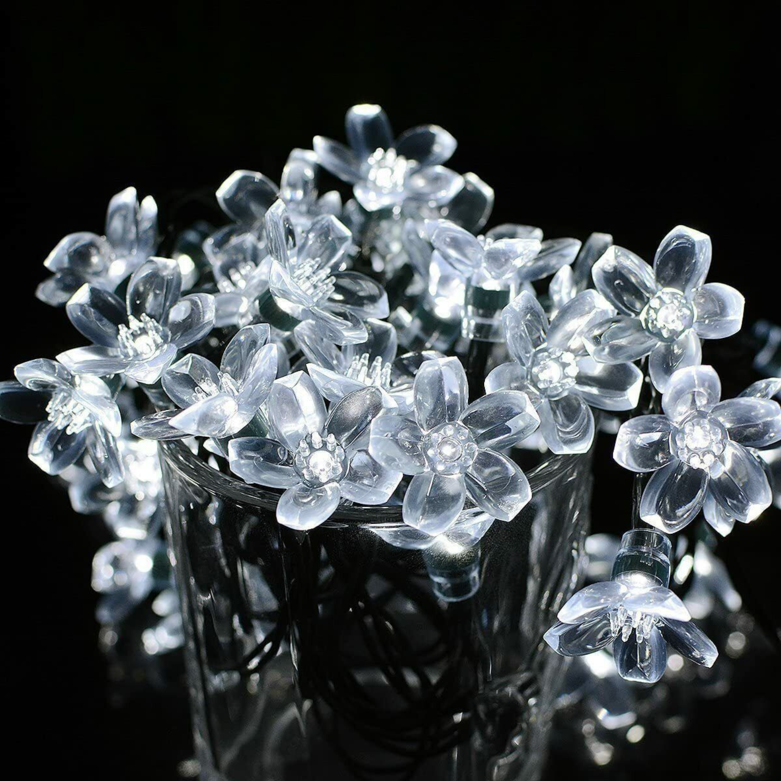 Cool White 100 LED Solar String Lights Peach Flower Fairy Garden Party Decor