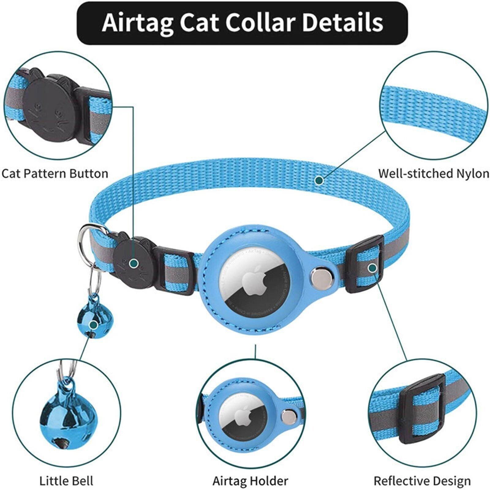 Pet Collar Blue Air Tag GPS Anti-lost Apple AirTag Cat Dog Collar For Tracking