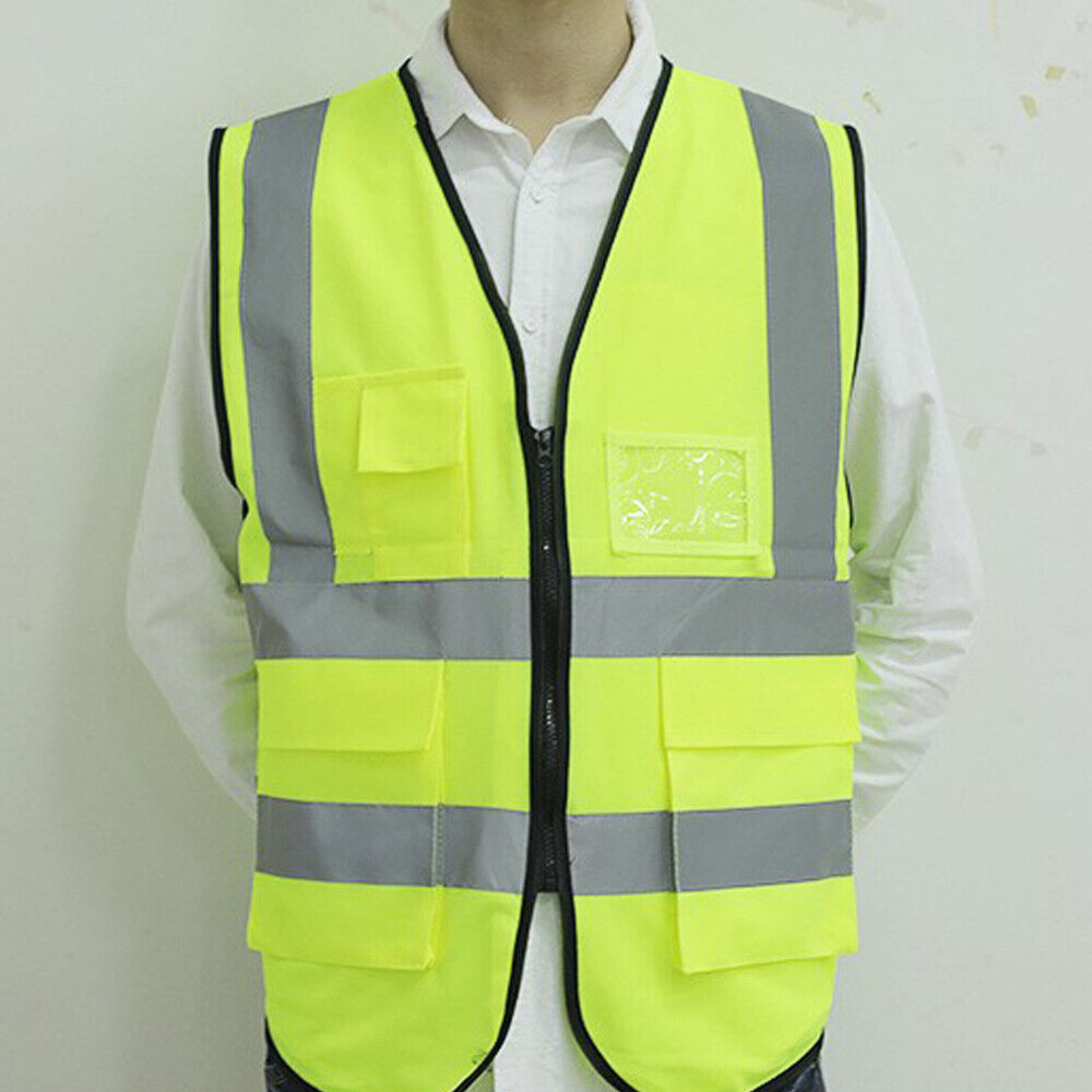Reflective High Visibility Hi Vis Safety Vest Tape Zip Workwear Pocket Night