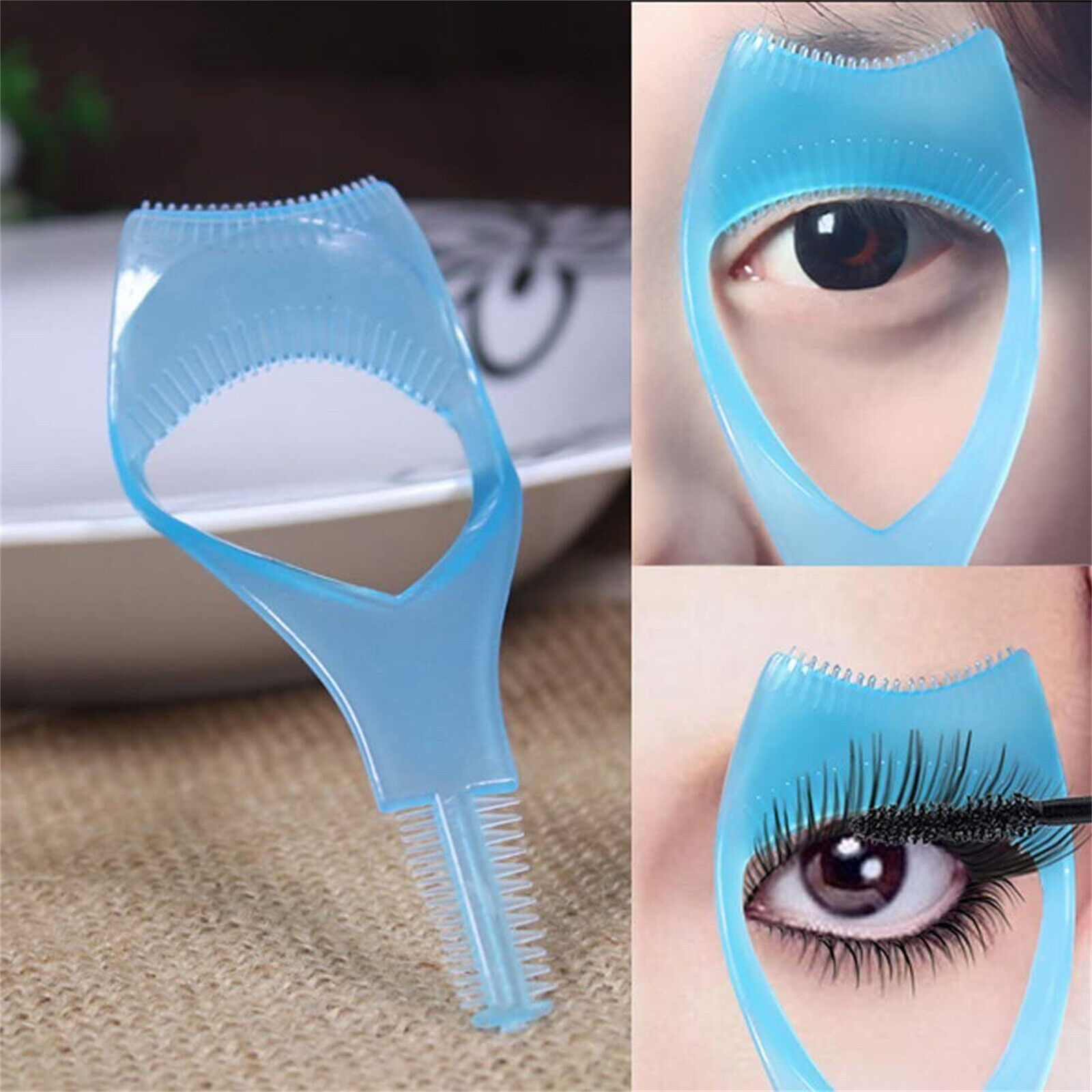 Blue Curler Lash Comb 3 In 1 Eyelash Mascara Makeup Protect Tool Applicator