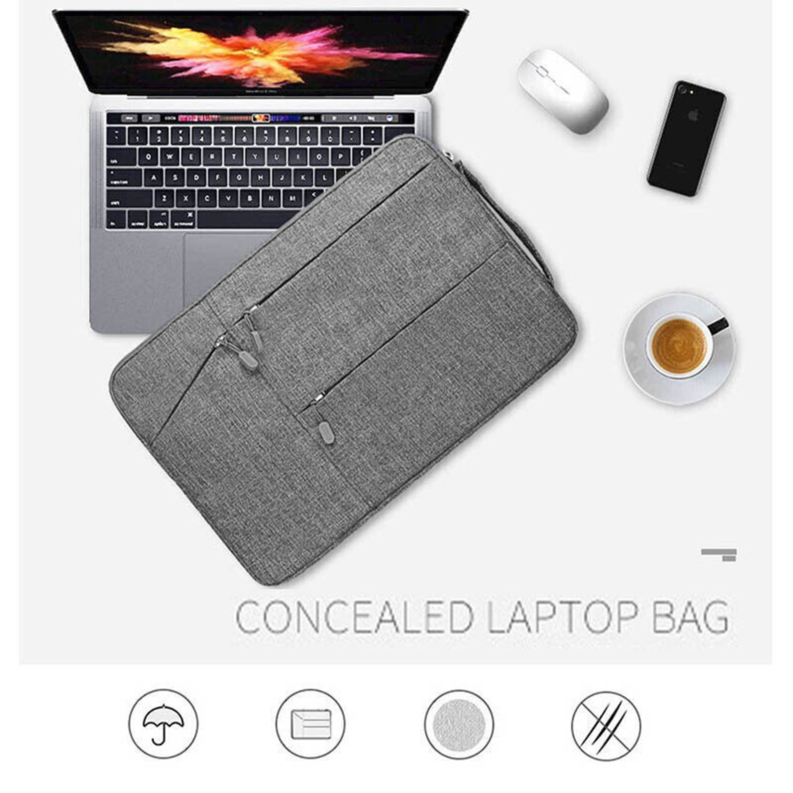 MacBook Lenovo Dell HP Waterproof Laptop Carry Case Cover Bag 14.1"-15.1" Grey