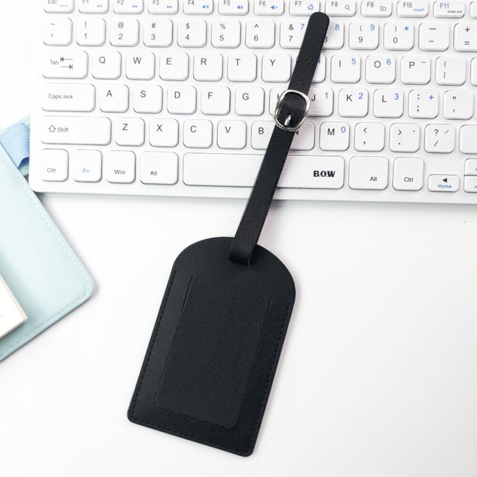 Travel Suitcase Address Tag Black Synthetic PU Leather Luggage School Bag Tags