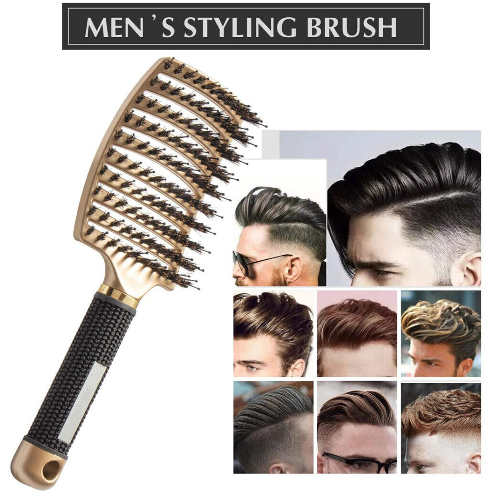 Head Scalp Massage Comb Detangle Nylon Boar Bristle Brush Smooth Hair Gold